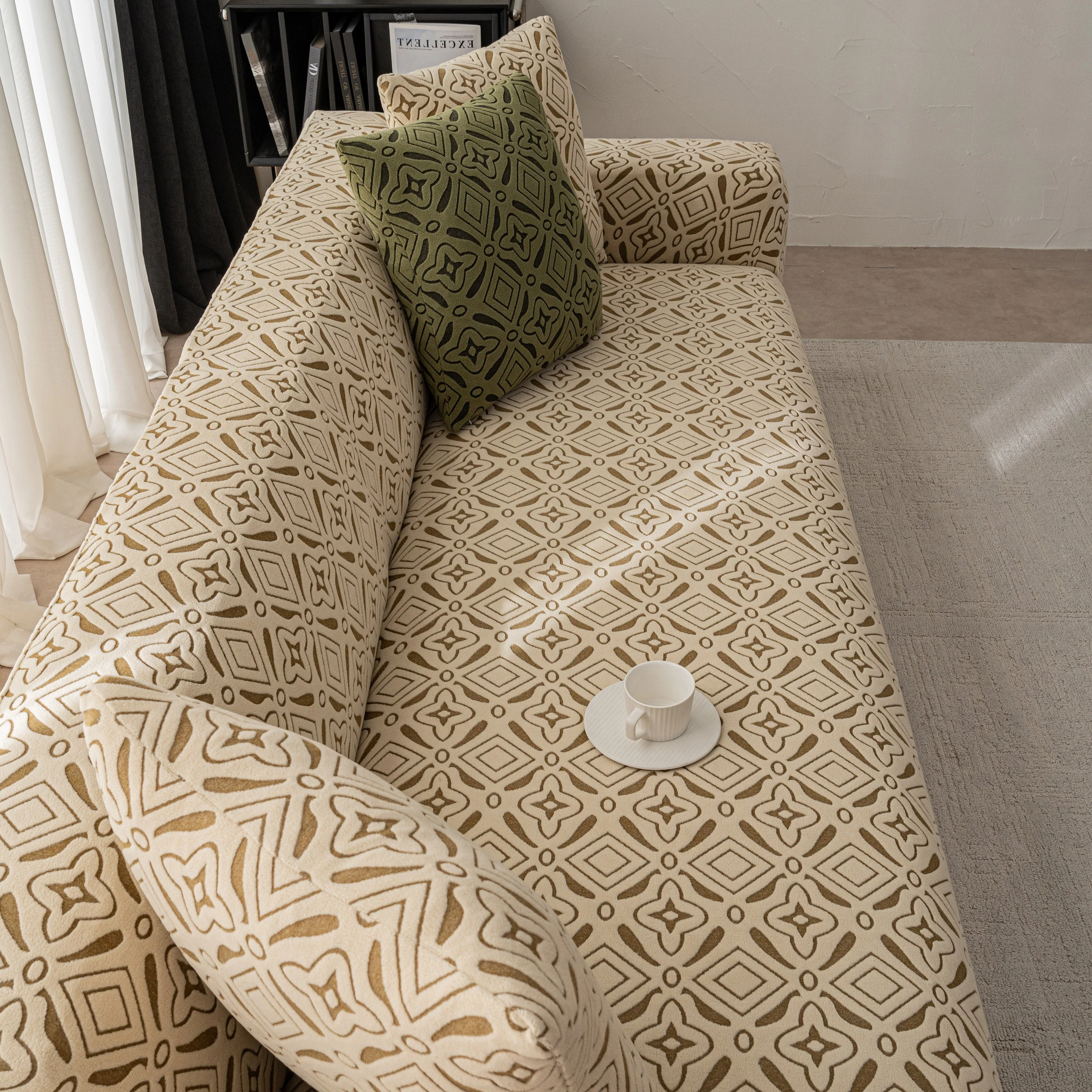 3D Jacquard Geometric Sofa Cover, High Stretch Soft Polar Fleece Slipcover for Couch - Image 8