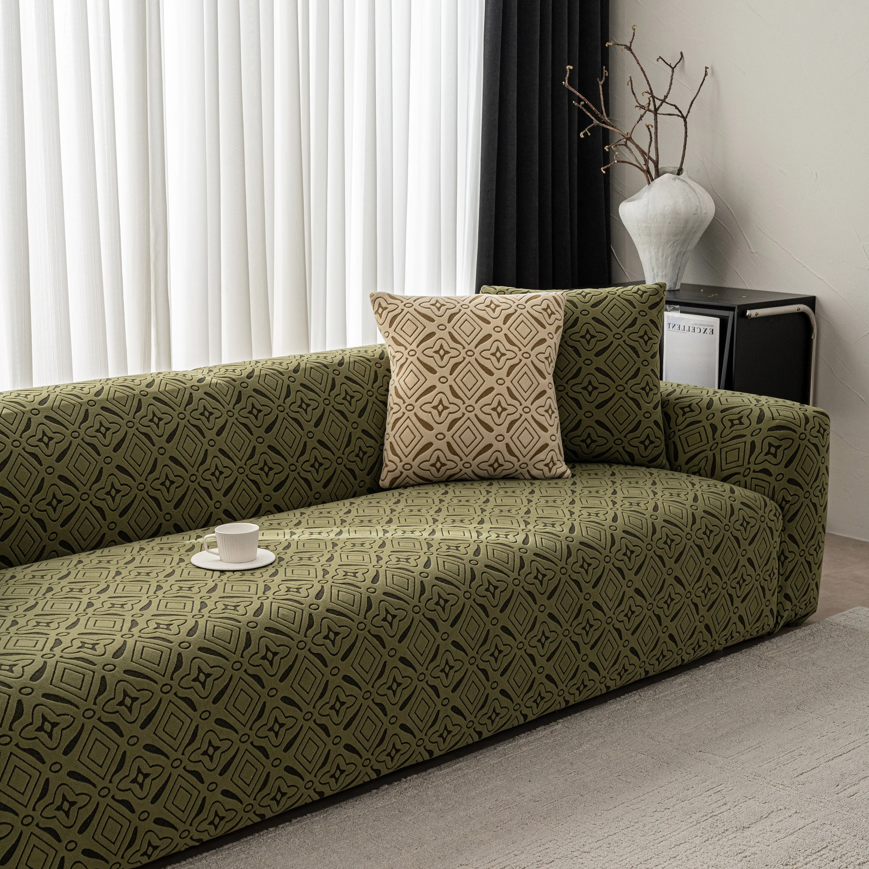 3D Jacquard Geometric Sofa Cover, High Stretch Soft Polar Fleece Slipcover for Couch - Image 80