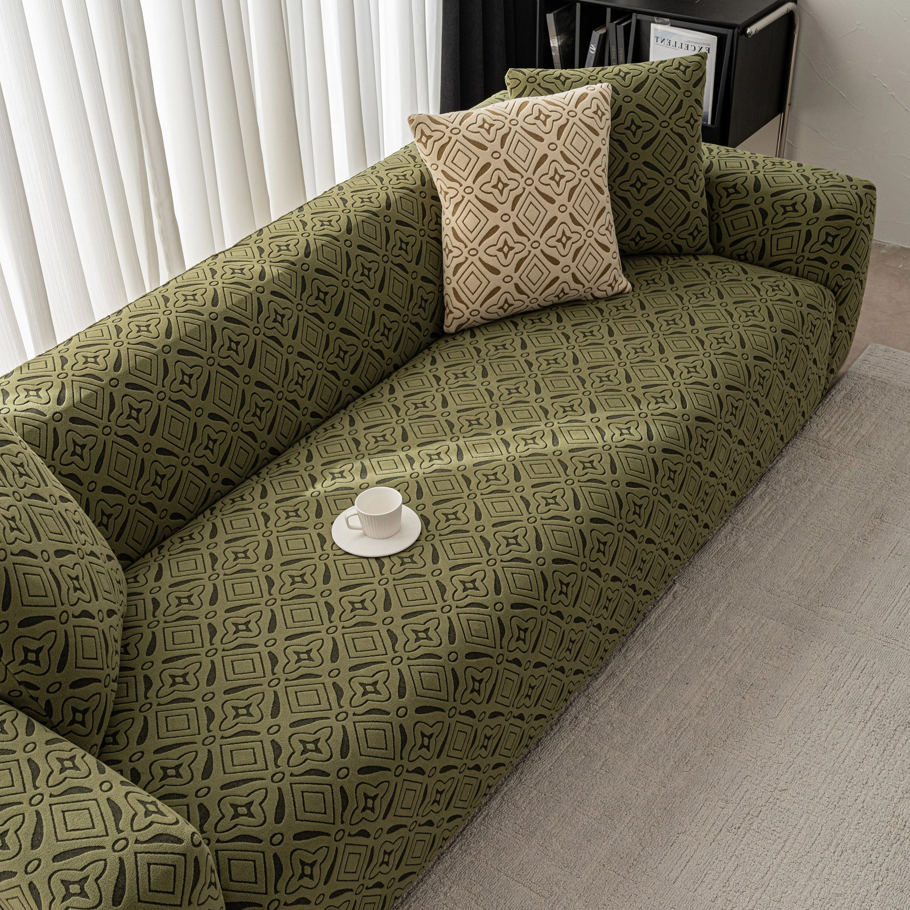 3D Jacquard Geometric Sofa Cover, High Stretch Soft Polar Fleece Slipcover for Couch - Image 81