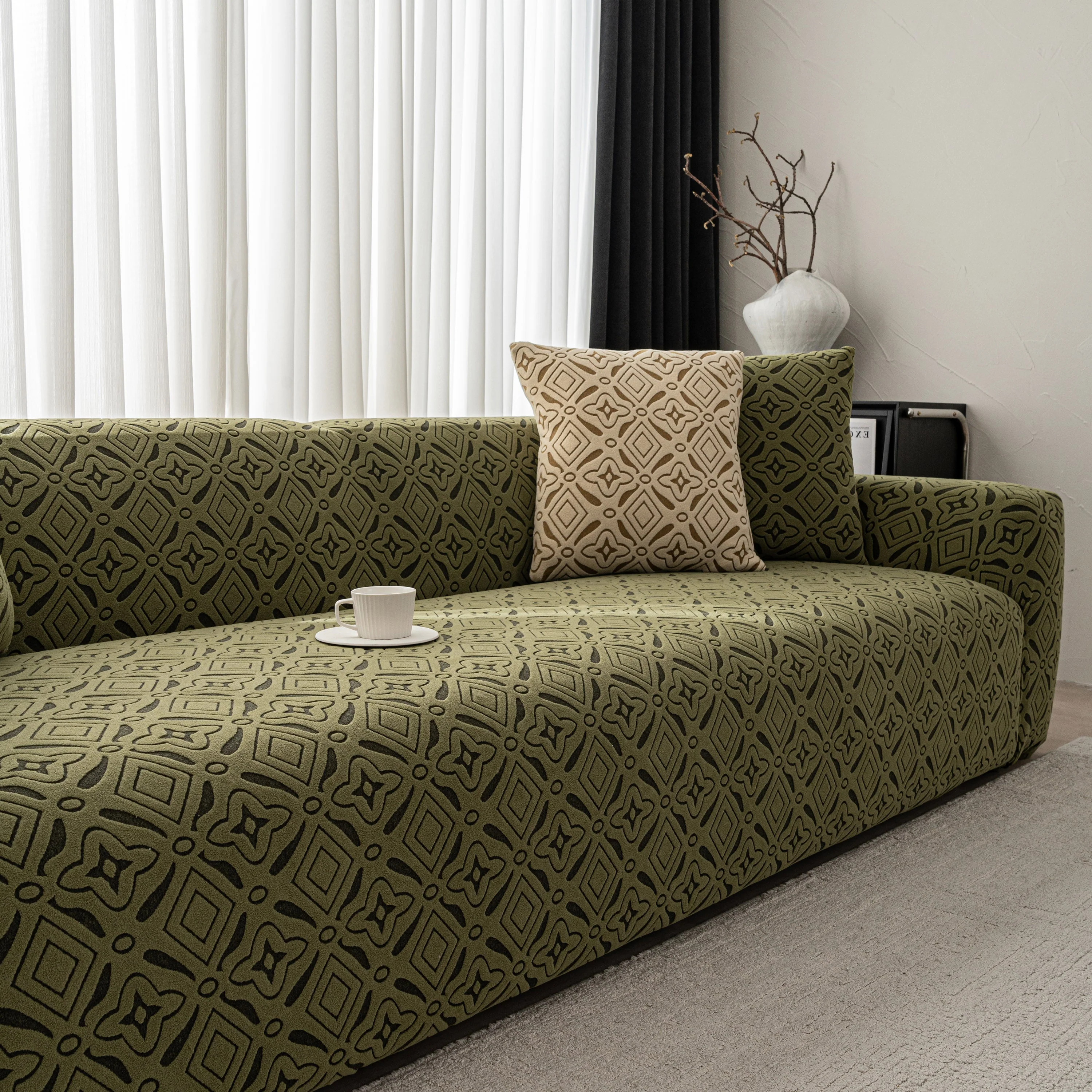 3D Jacquard Geometric Sofa Cover, High Stretch Soft Polar Fleece Slipcover for Couch - Image 83