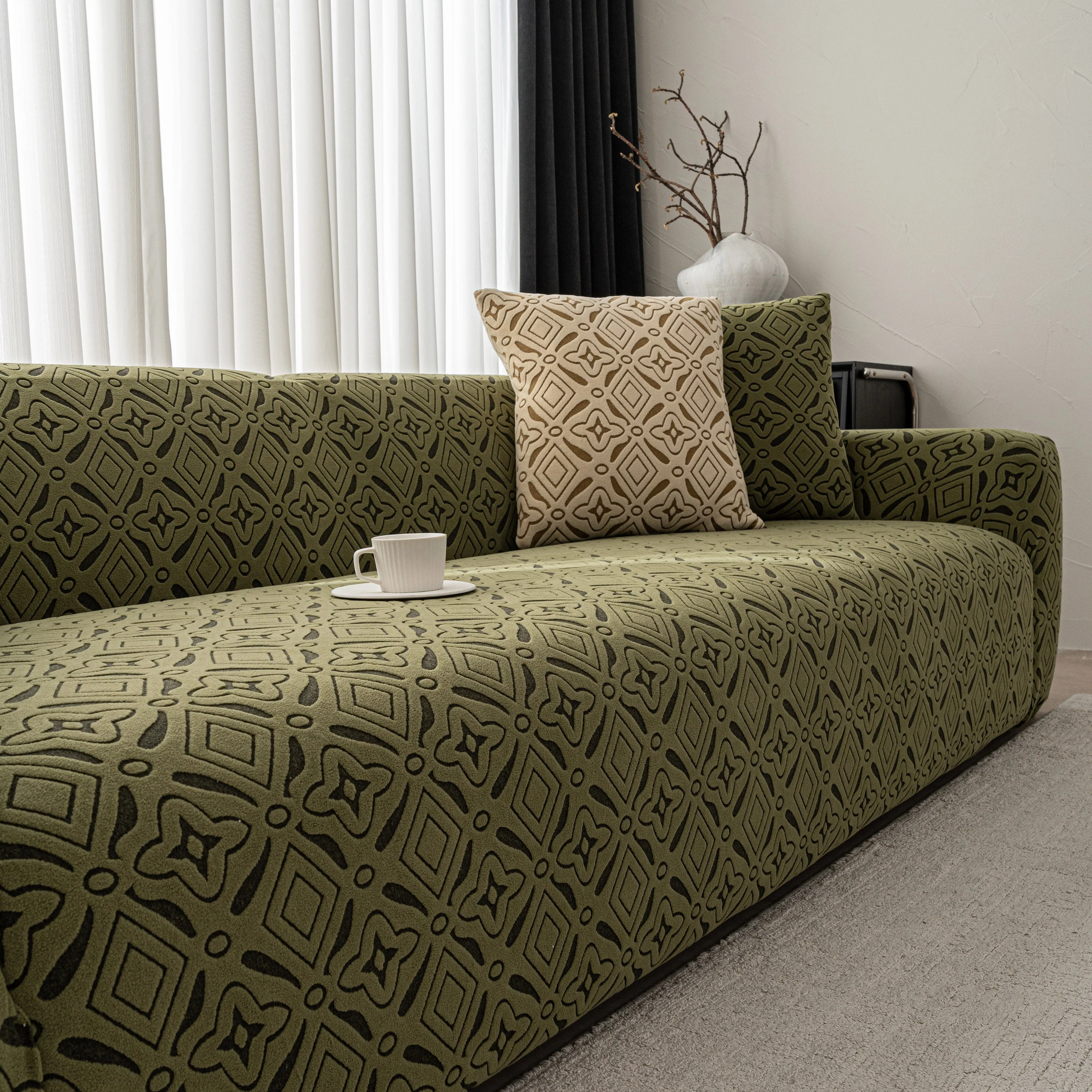 3D Jacquard Geometric Sofa Cover, High Stretch Soft Polar Fleece Slipcover for Couch - Image 91