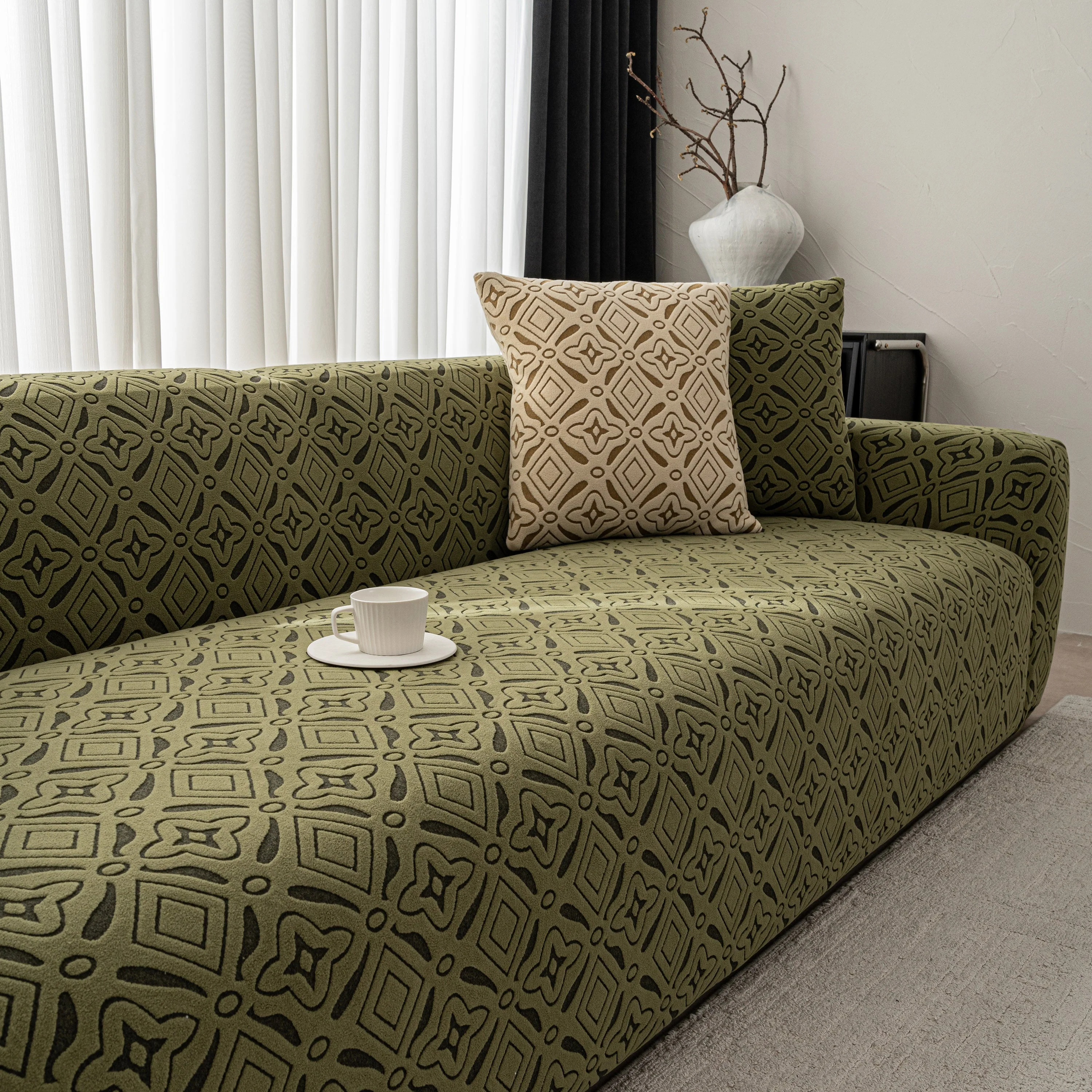 3D Jacquard Geometric Sofa Cover, High Stretch Soft Polar Fleece Slipcover for Couch - Image 92