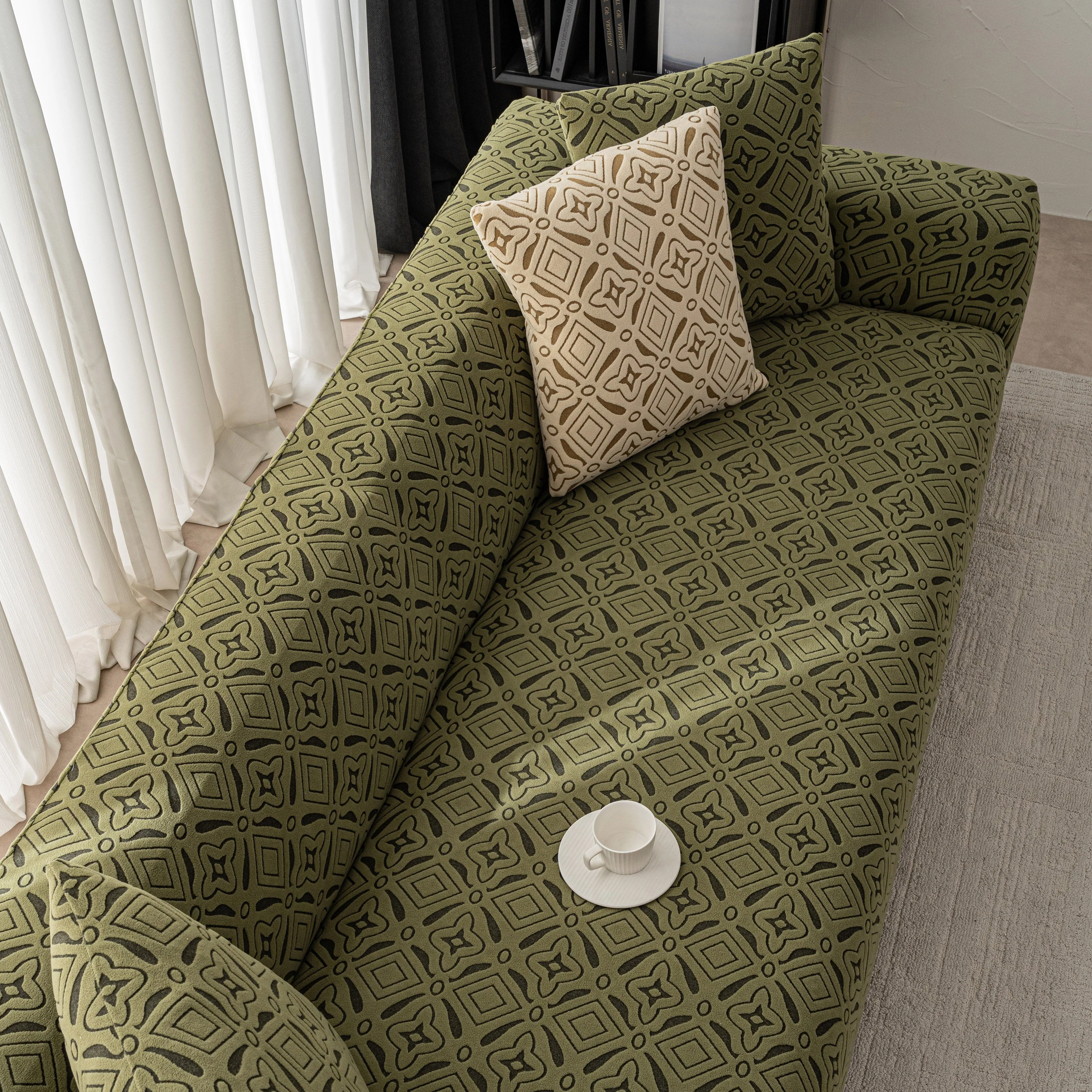 3D Jacquard Geometric Sofa Cover, High Stretch Soft Polar Fleece Slipcover for Couch - Image 93