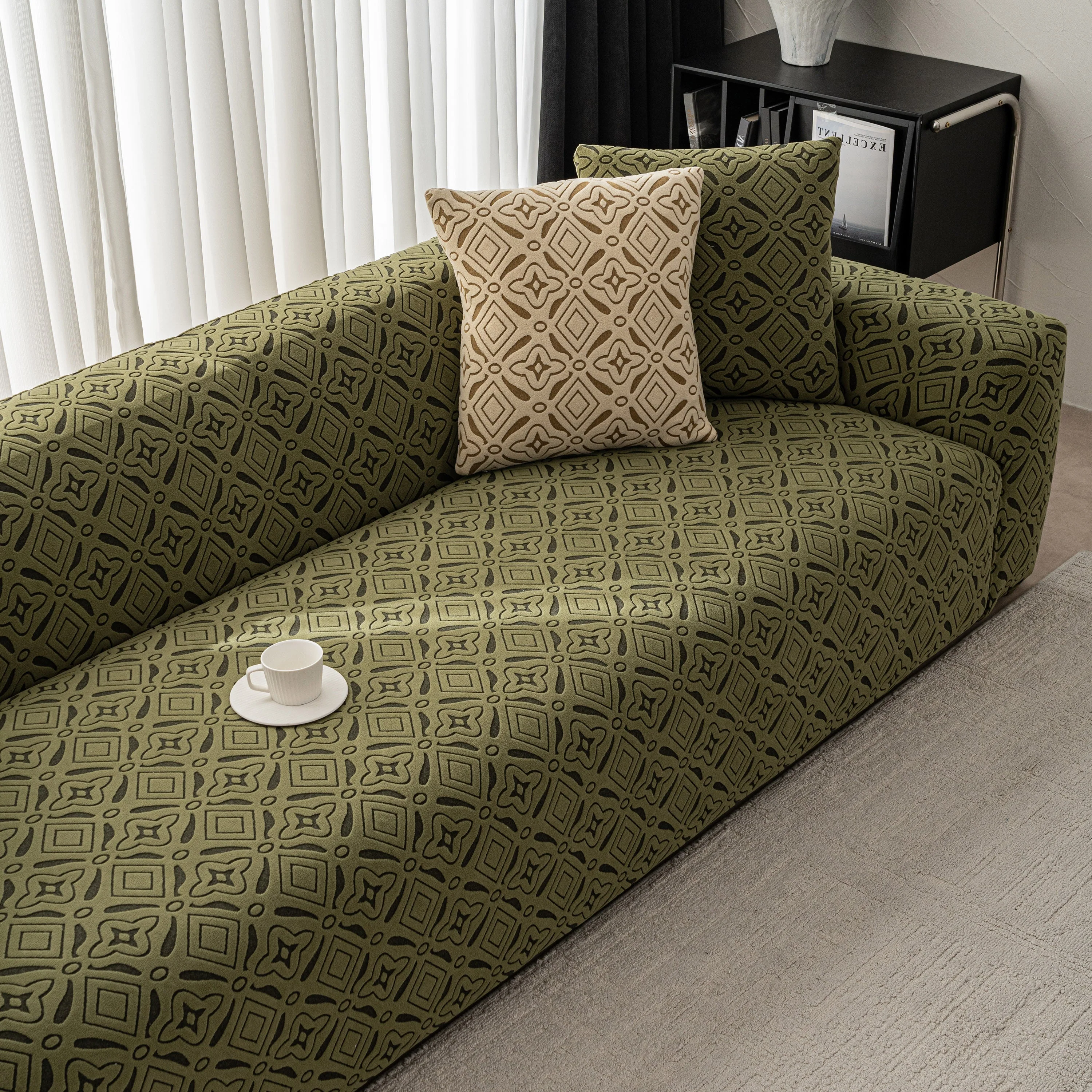 3D Jacquard Geometric Sofa Cover, High Stretch Soft Polar Fleece Slipcover for Couch - Image 95