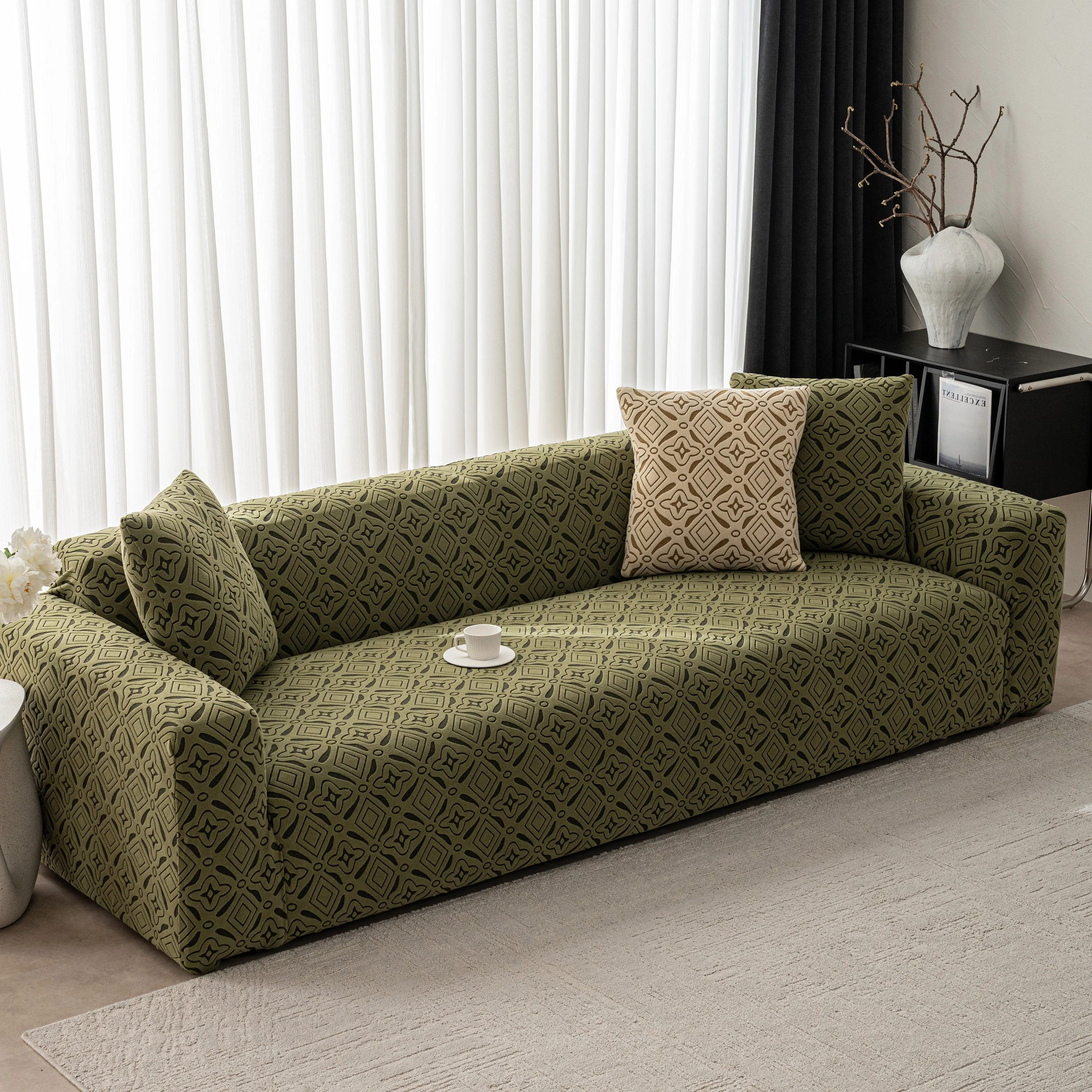 3D Jacquard Geometric Sofa Cover, High Stretch Soft Polar Fleece Slipcover for Couch - Image 96