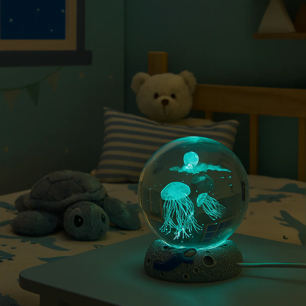 3D Jerryfish Crystal Night Lights, Glass Ball Light Christmas Gifts - Image 3