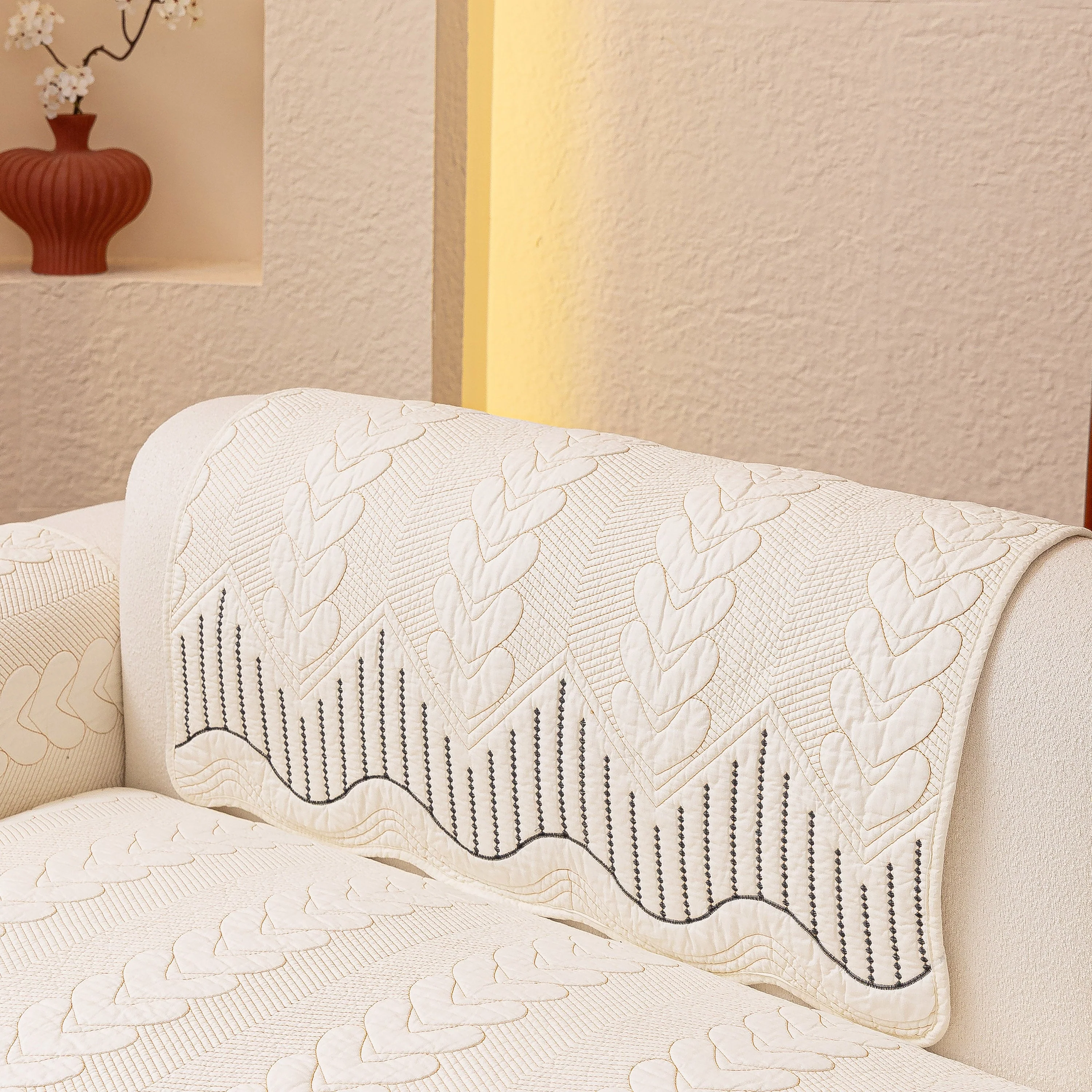 3D Quilted Thick Cotton Sofa Cover Non-Slip Couch Throw for Fabric & Leather Sofas - Image 10