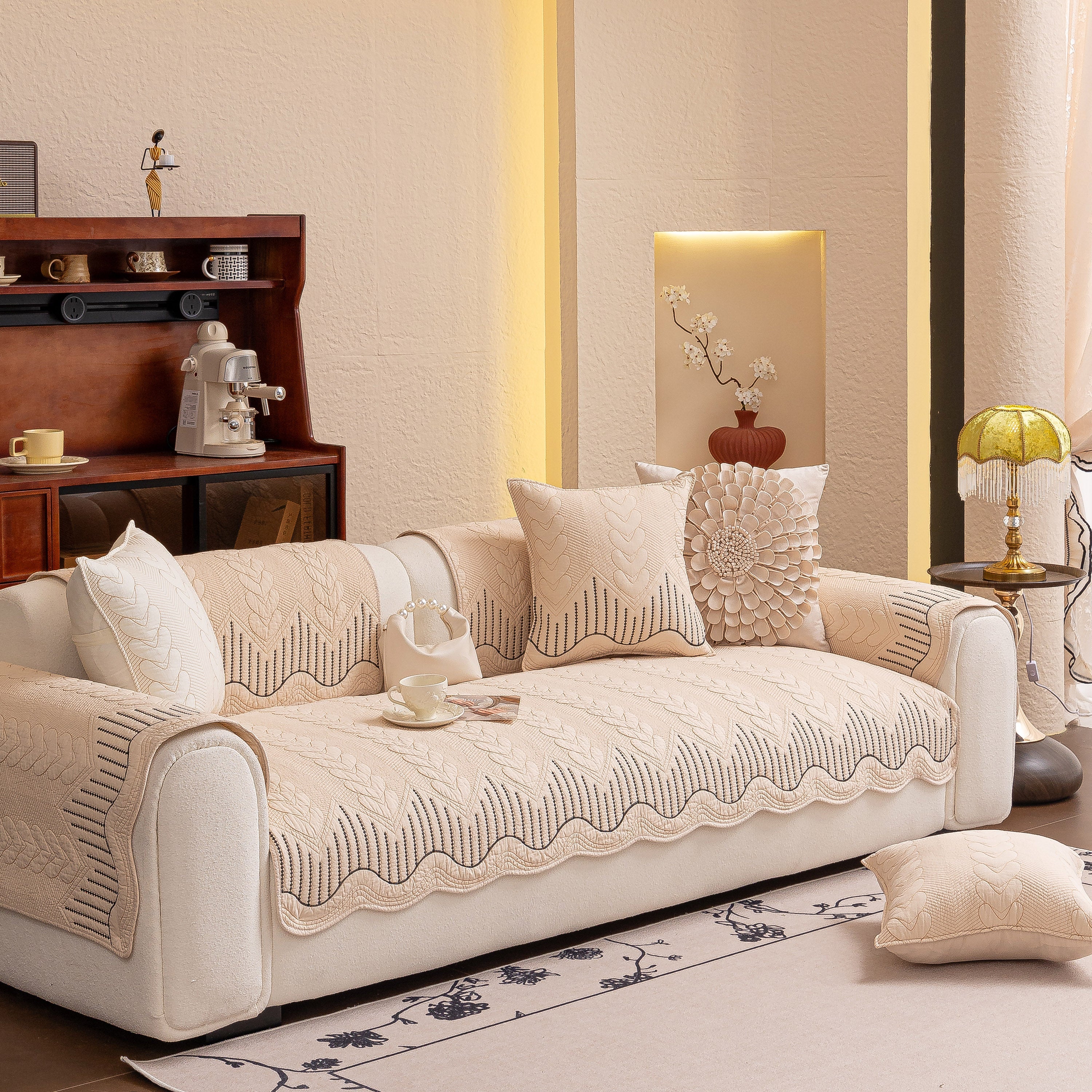 3D Quilted Thick Cotton Sofa Cover Non-Slip Couch Throw for Fabric & Leather Sofas - Image 101