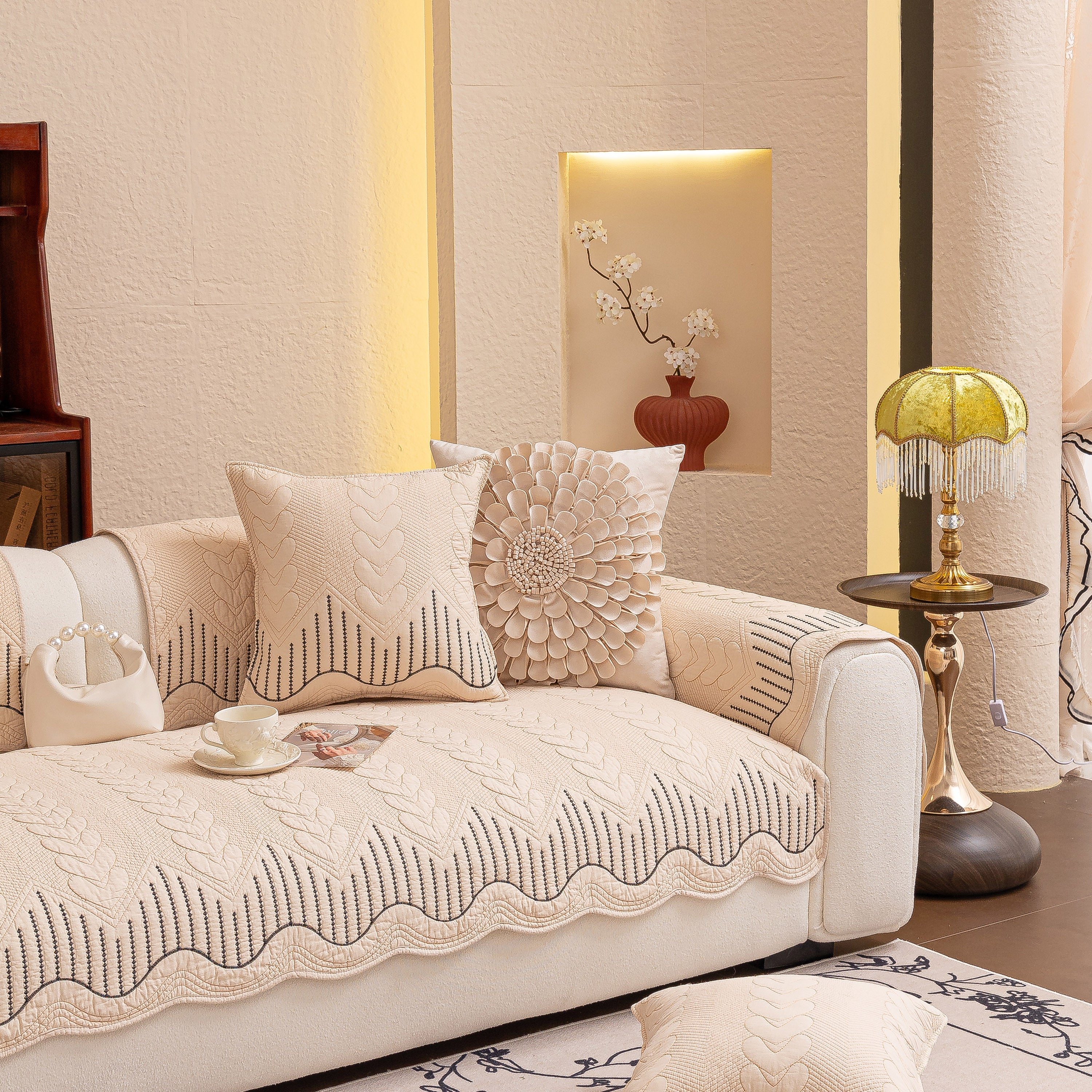 3D Quilted Thick Cotton Sofa Cover Non-Slip Couch Throw for Fabric & Leather Sofas - Image 102