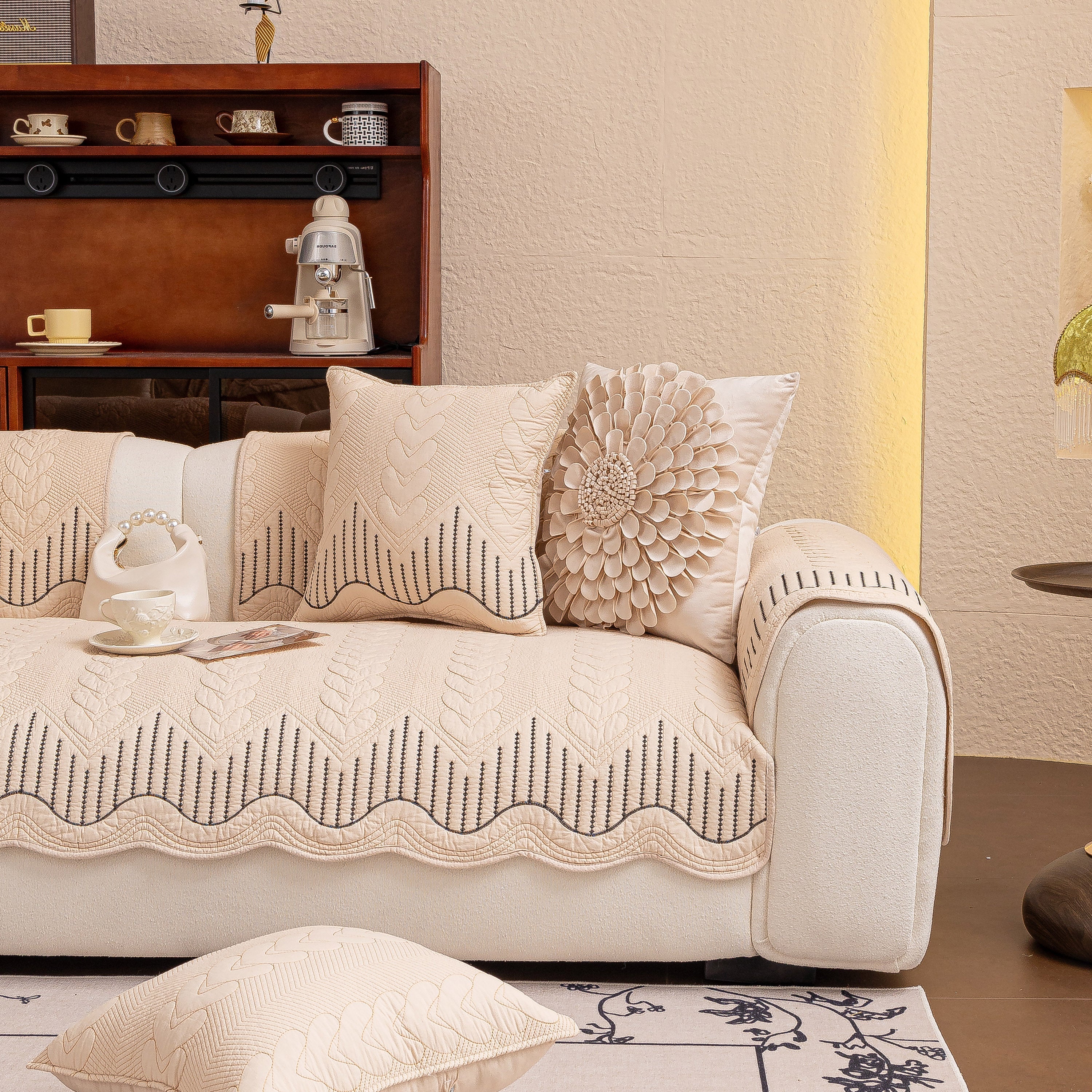 3D Quilted Thick Cotton Sofa Cover Non-Slip Couch Throw for Fabric & Leather Sofas - Image 106