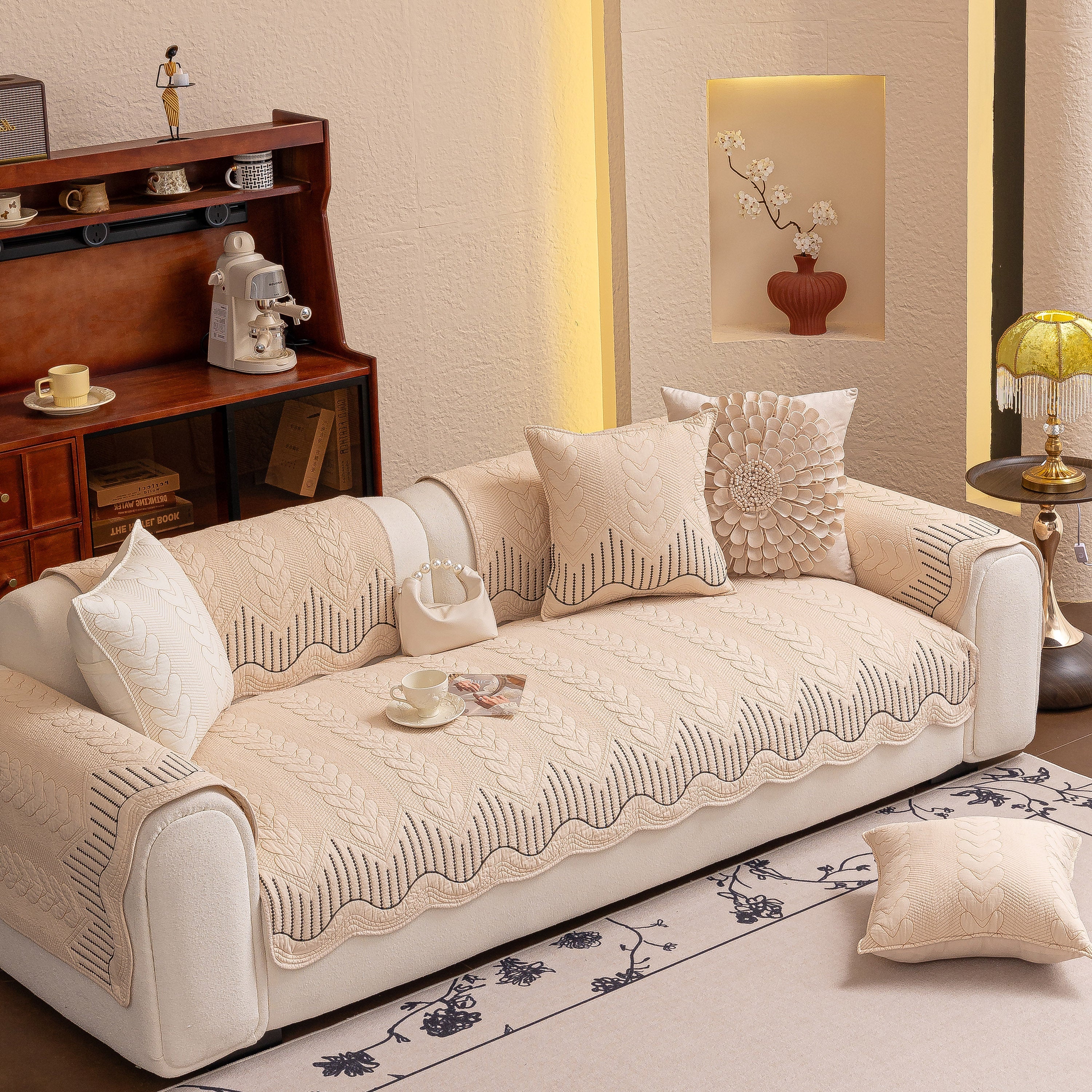 3D Quilted Thick Cotton Sofa Cover Non-Slip Couch Throw for Fabric & Leather Sofas - Image 107
