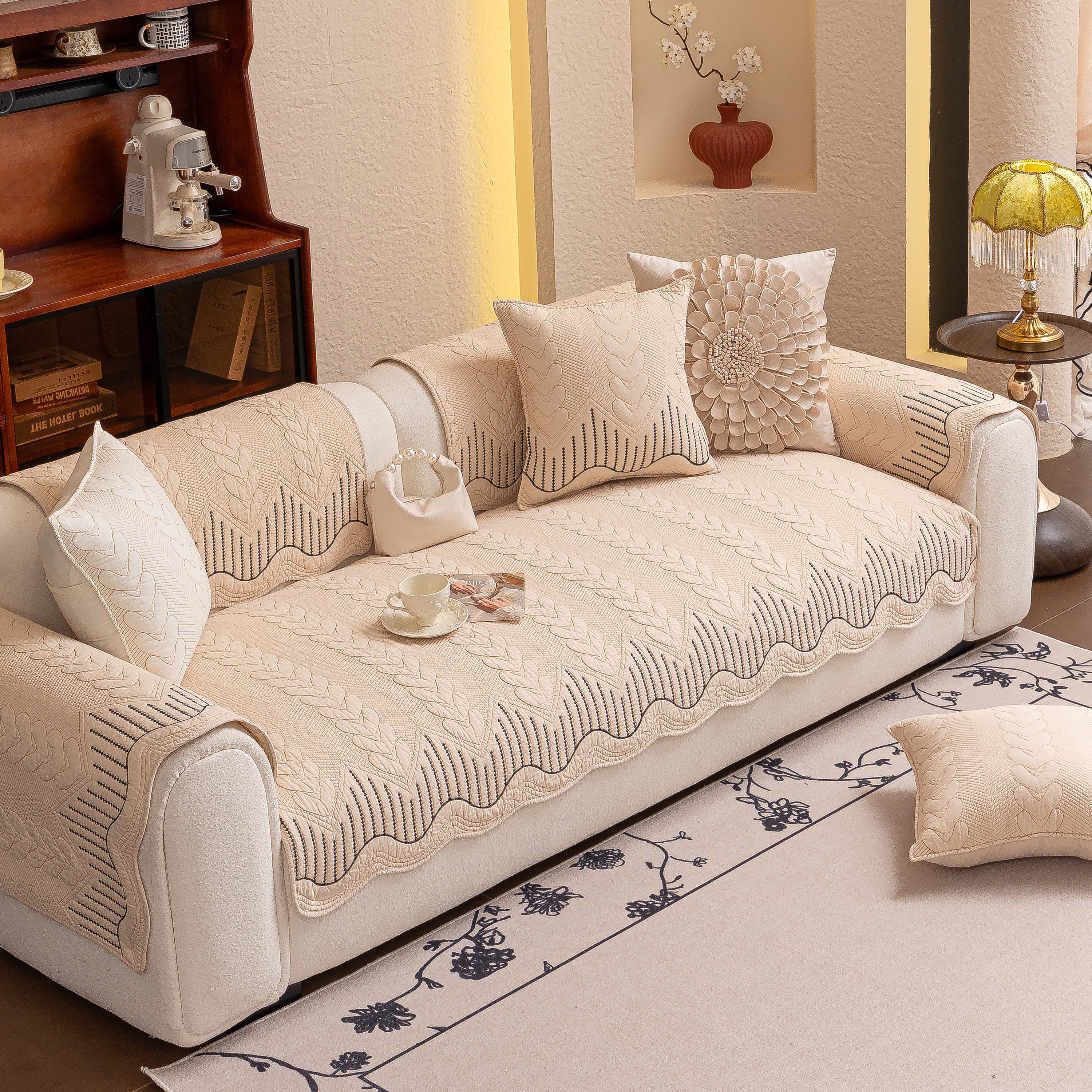 3D Quilted Thick Cotton Sofa Cover Non-Slip Couch Throw for Fabric & Leather Sofas - Image 108
