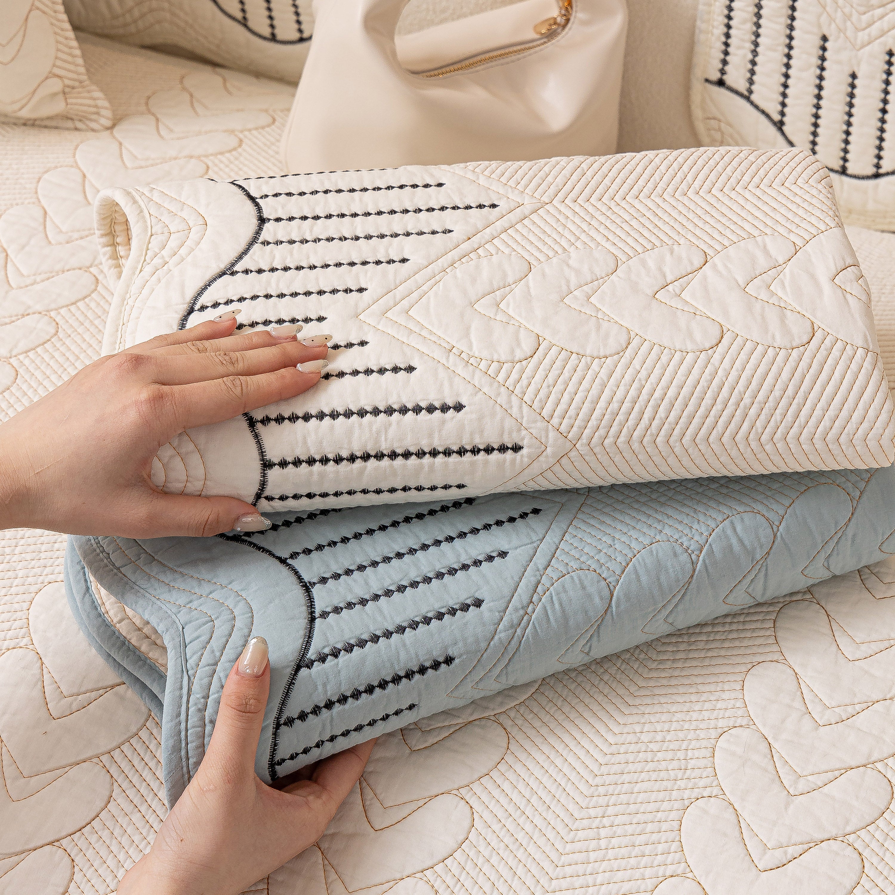 3D Quilted Thick Cotton Sofa Cover Non-Slip Couch Throw for Fabric & Leather Sofas - Image 12