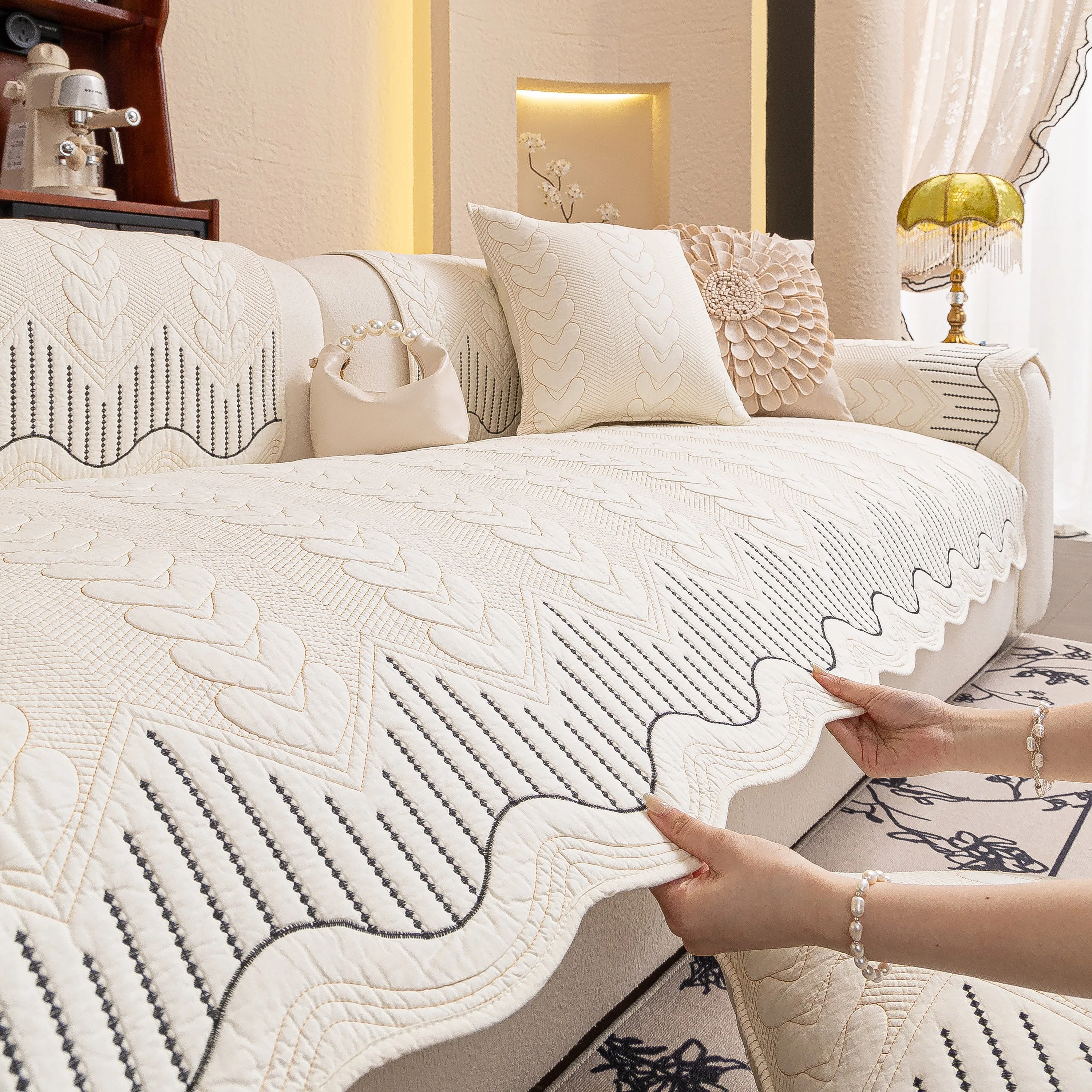 3D Quilted Thick Cotton Sofa Cover Non-Slip Couch Throw for Fabric & Leather Sofas - Image 14