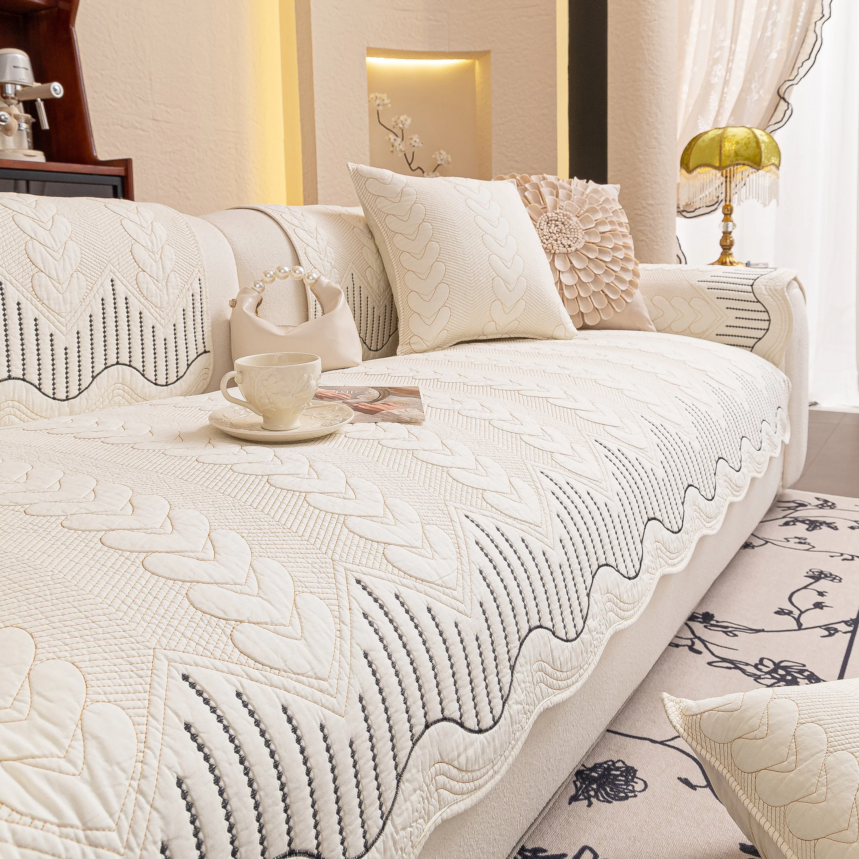 3D Quilted Thick Cotton Sofa Cover Non-Slip Couch Throw for Fabric & Leather Sofas - Image 16