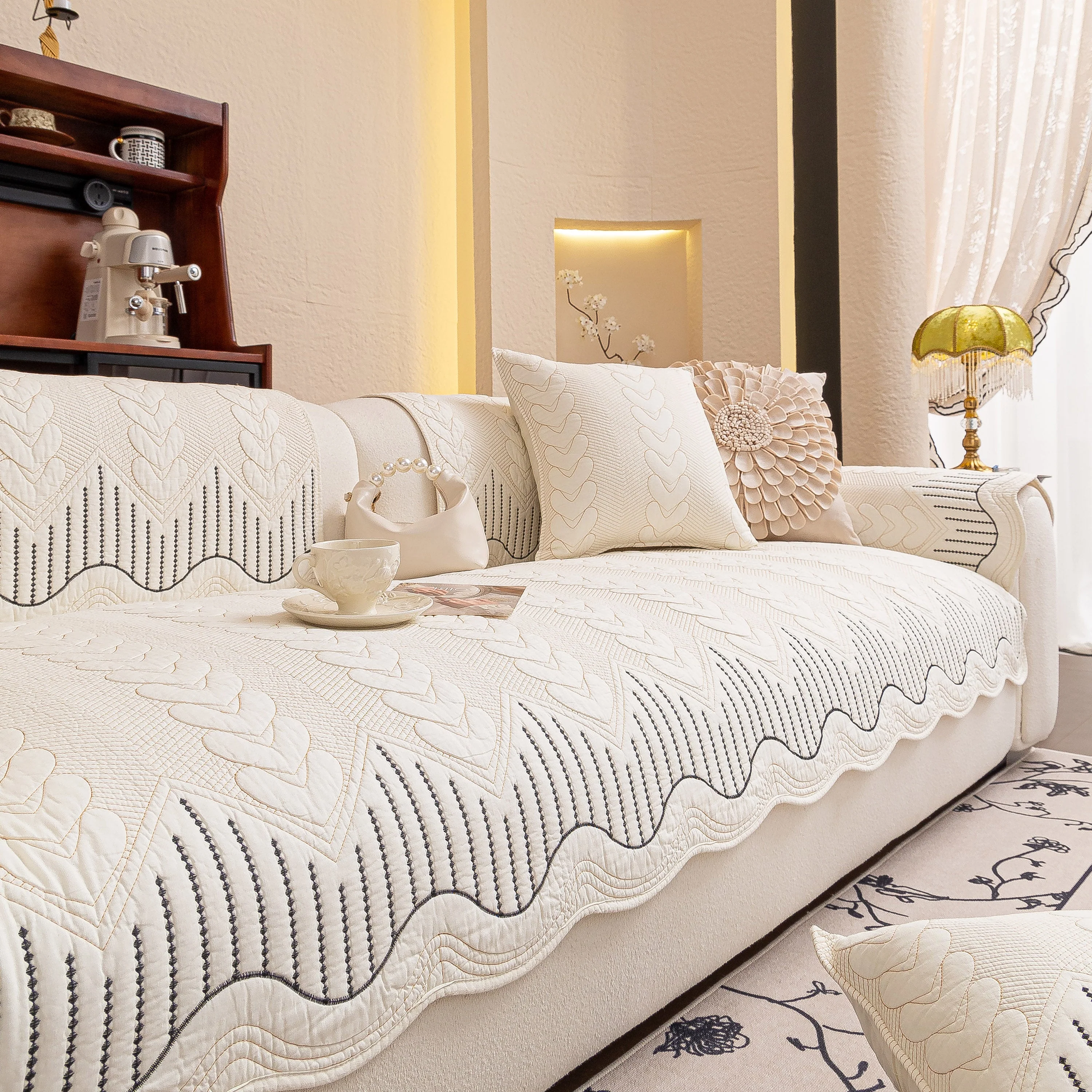 3D Quilted Thick Cotton Sofa Cover Non-Slip Couch Throw for Fabric & Leather Sofas - Image 17