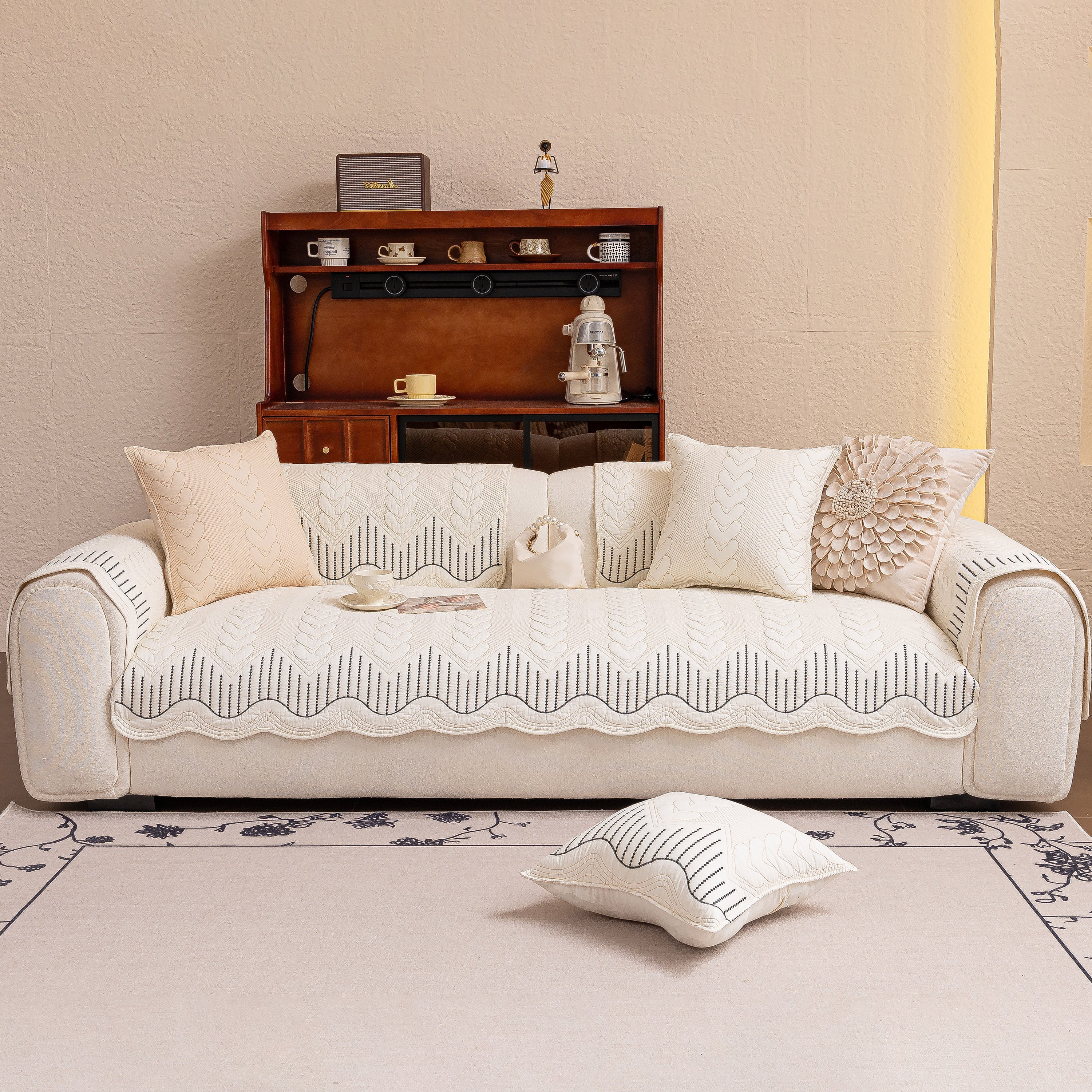 3D Quilted Thick Cotton Sofa Cover Non-Slip Couch Throw for Fabric & Leather Sofas - Image 2