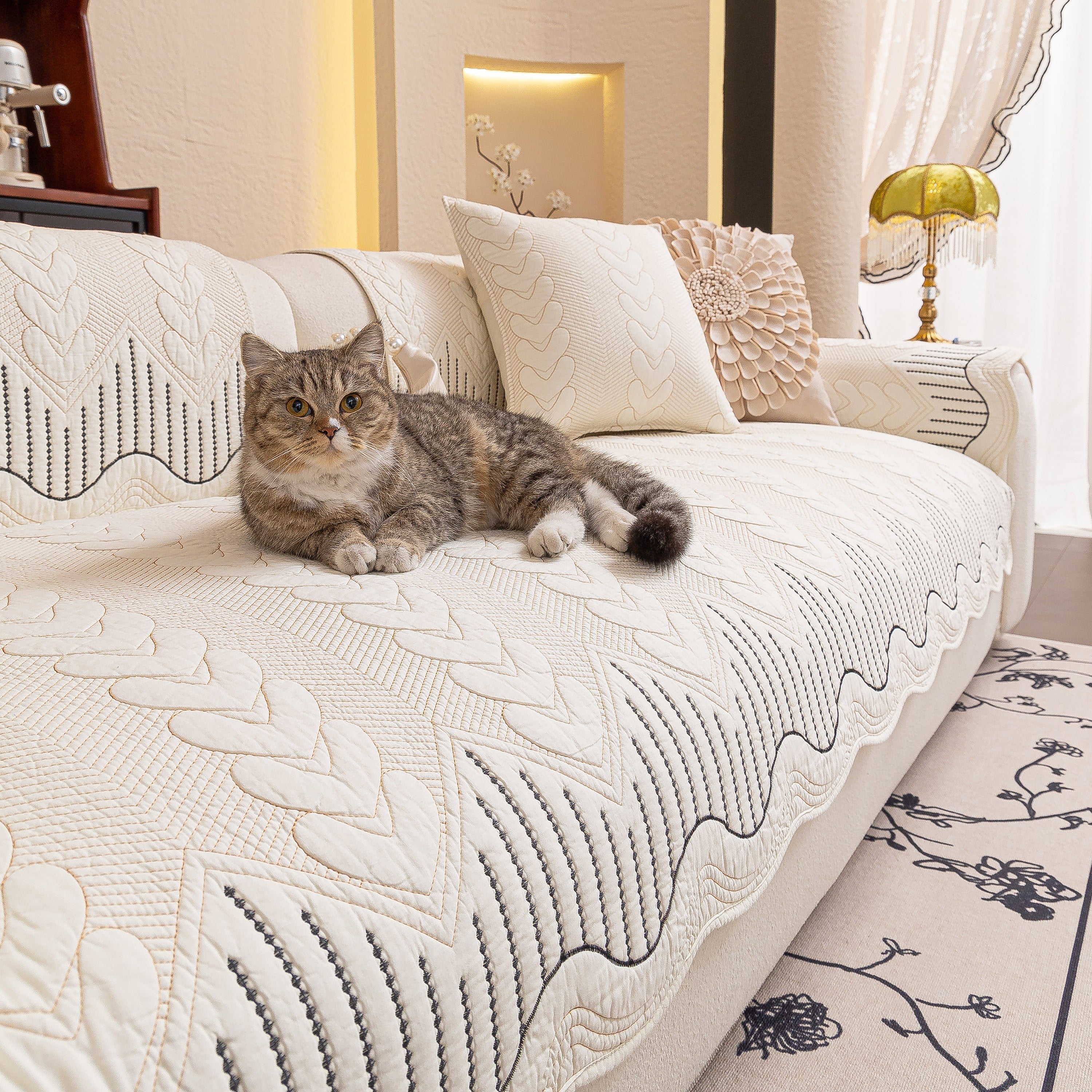 3D Quilted Thick Cotton Sofa Cover Non-Slip Couch Throw for Fabric & Leather Sofas - Image 20