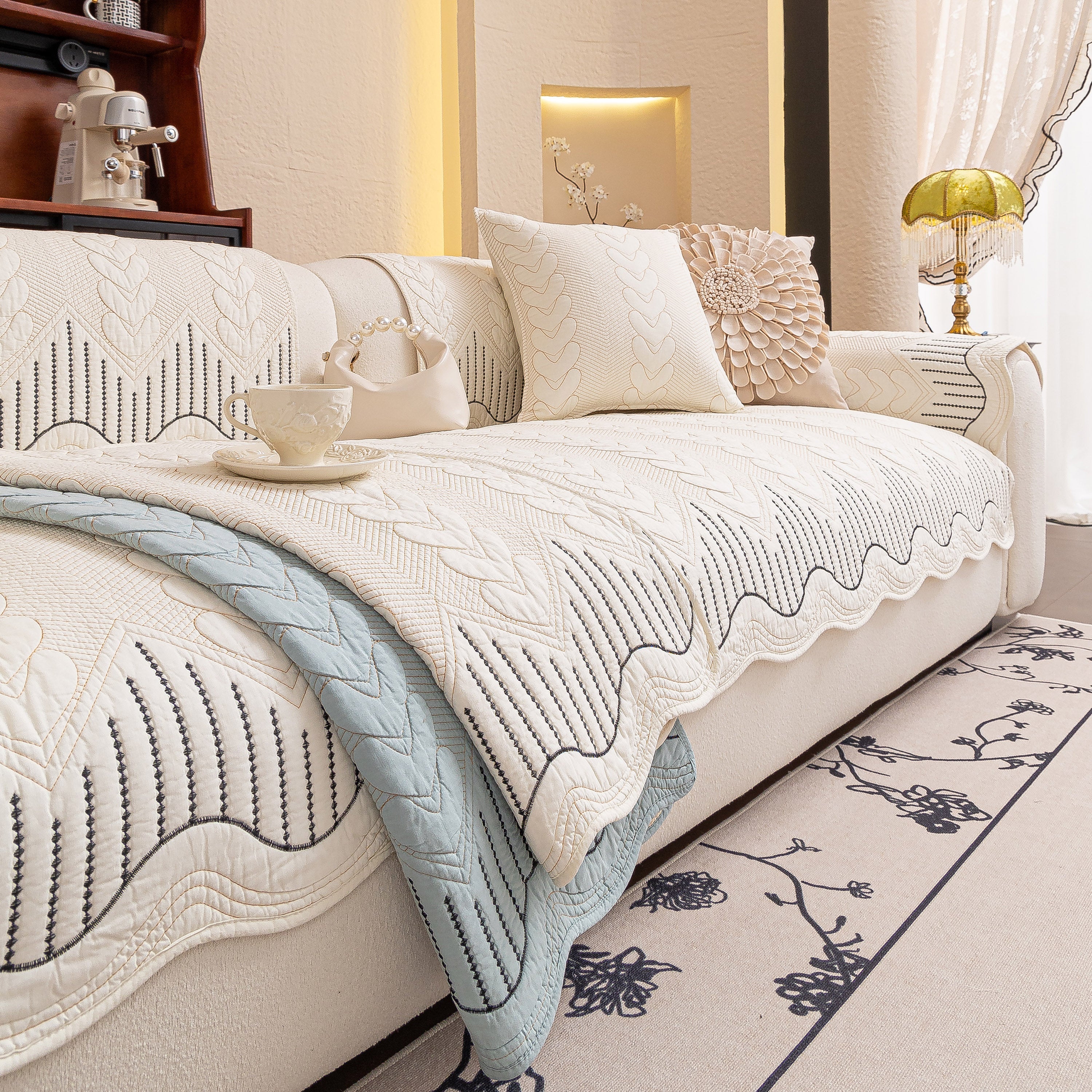 3D Quilted Thick Cotton Sofa Cover Non-Slip Couch Throw for Fabric & Leather Sofas - Image 22