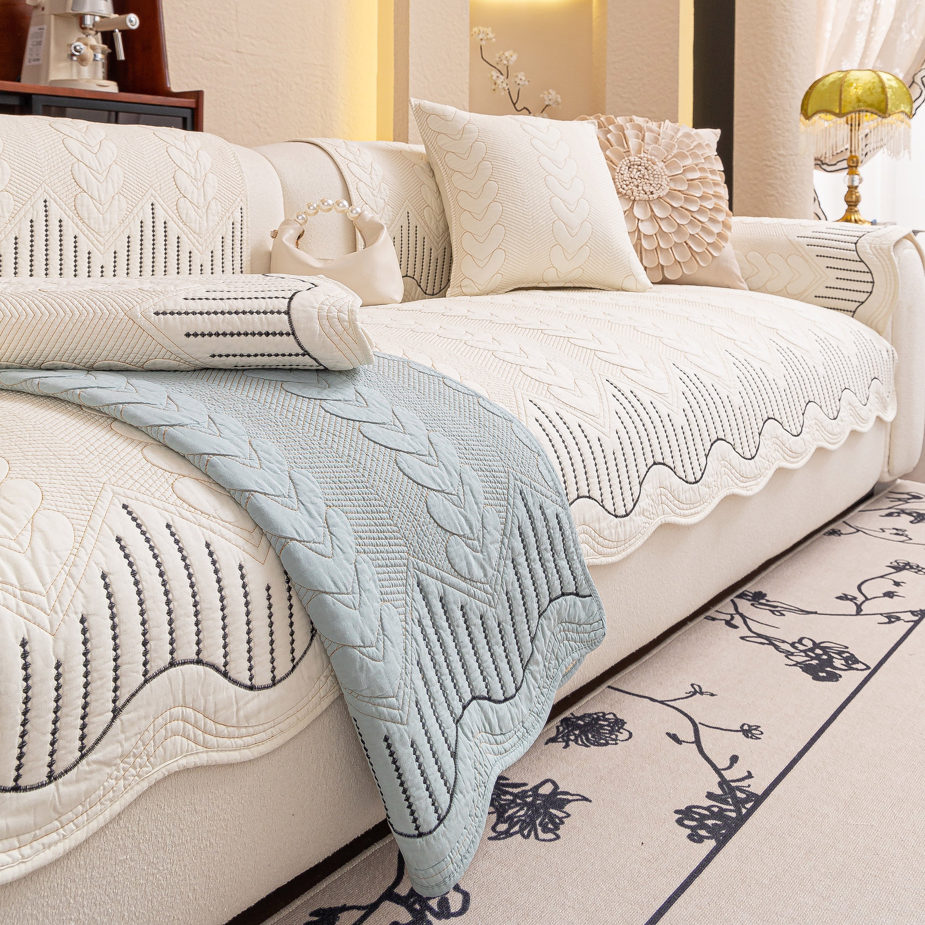 3D Quilted Thick Cotton Sofa Cover Non-Slip Couch Throw for Fabric & Leather Sofas - Image 23