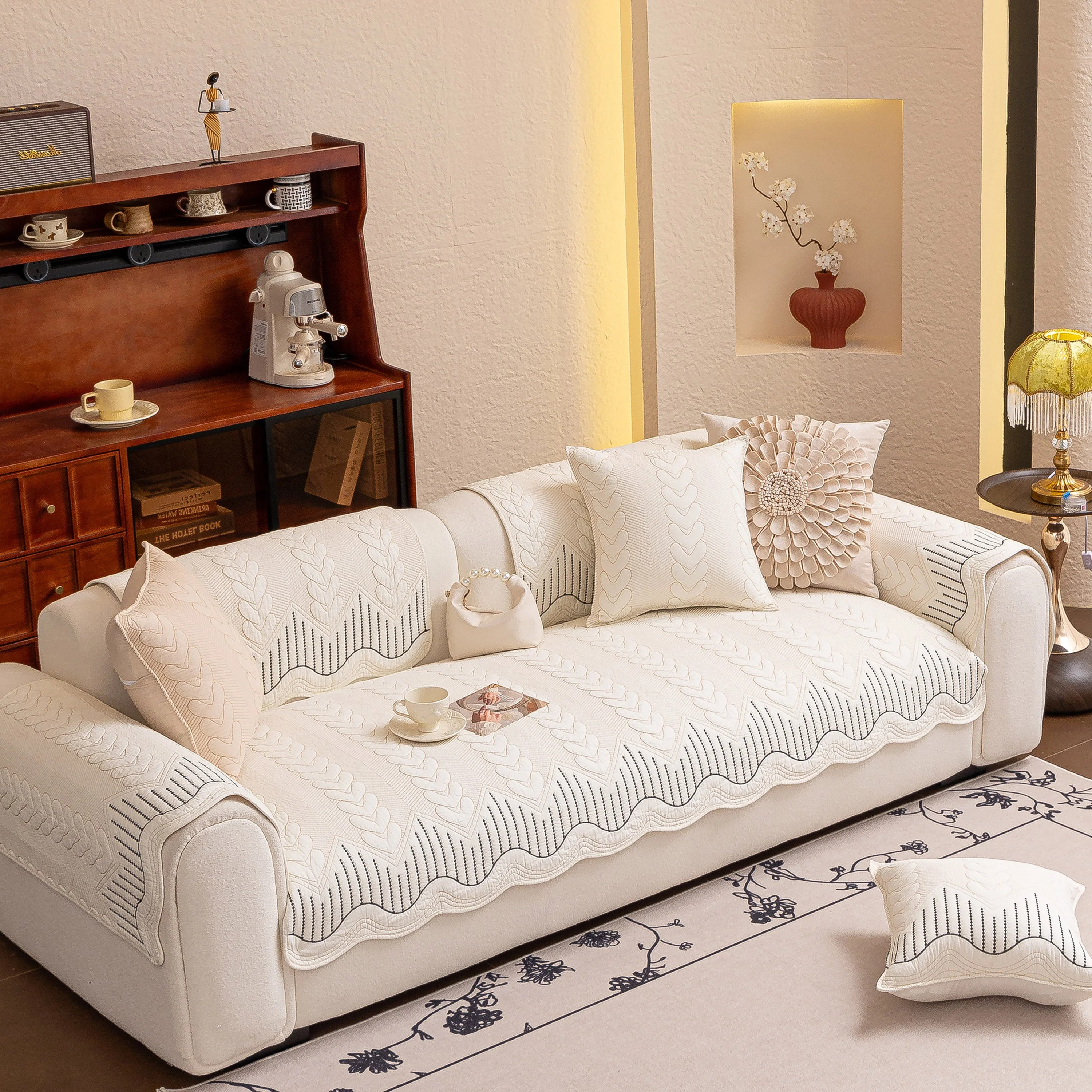 3D Quilted Thick Cotton Sofa Cover Non-Slip Couch Throw for Fabric & Leather Sofas - Image 24