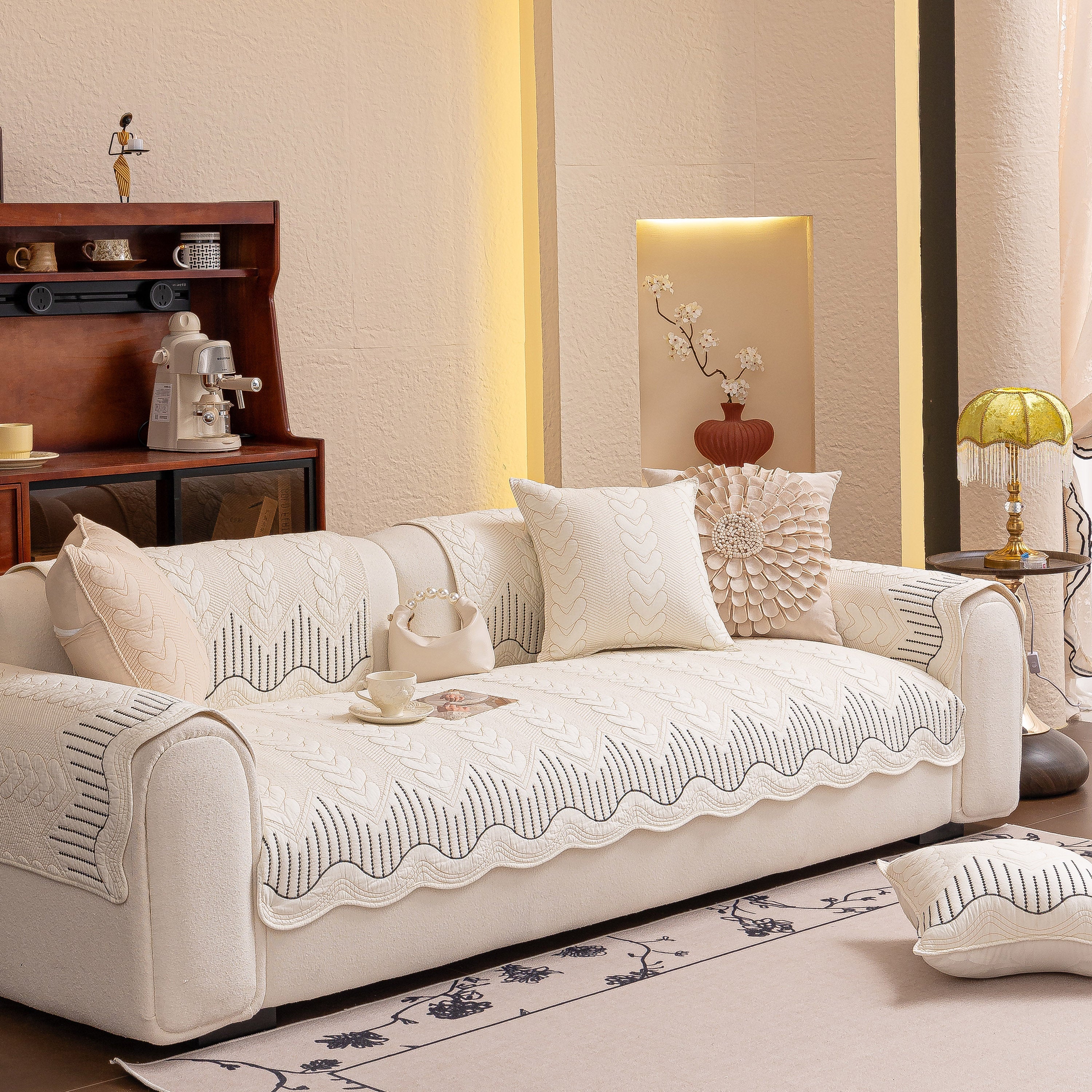 3D Quilted Thick Cotton Sofa Cover Non-Slip Couch Throw for Fabric & Leather Sofas - Image 25