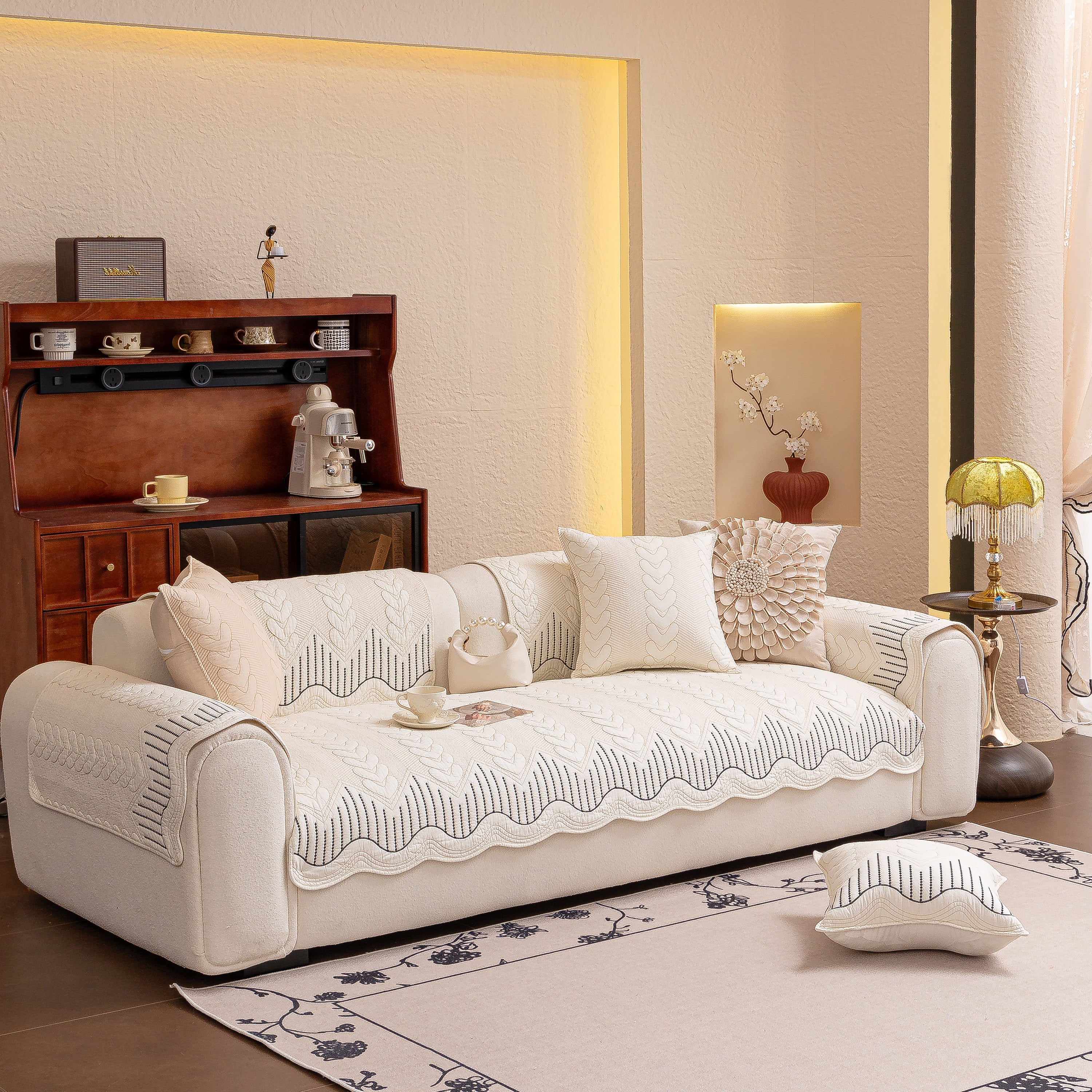 3D Quilted Thick Cotton Sofa Cover Non-Slip Couch Throw for Fabric & Leather Sofas - Image 26