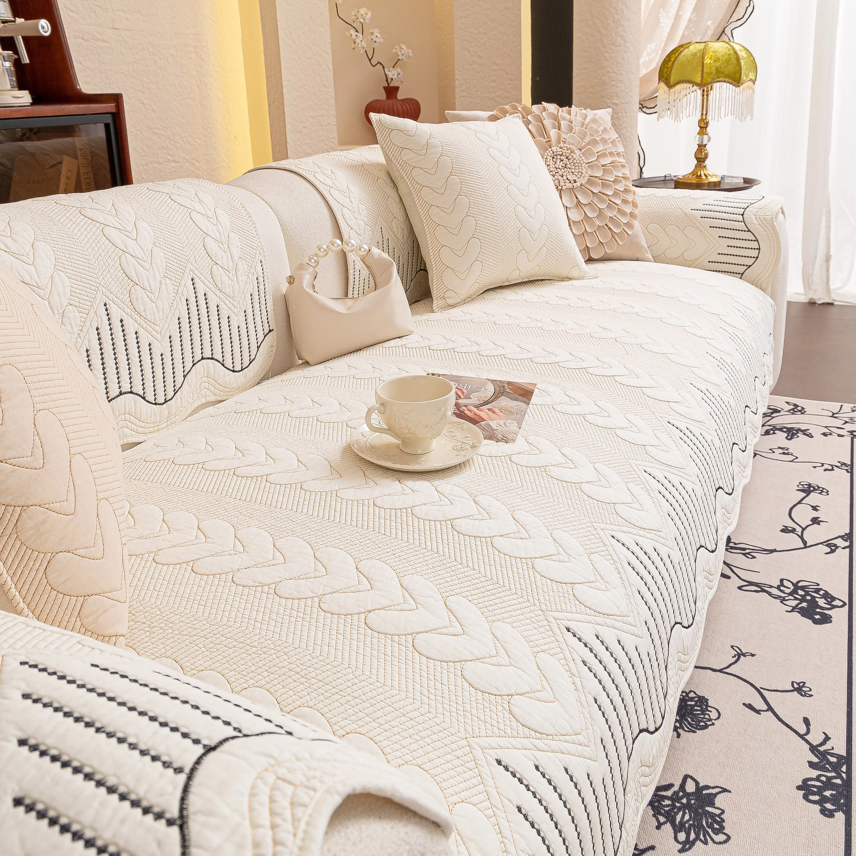 3D Quilted Thick Cotton Sofa Cover Non-Slip Couch Throw for Fabric & Leather Sofas - Image 27