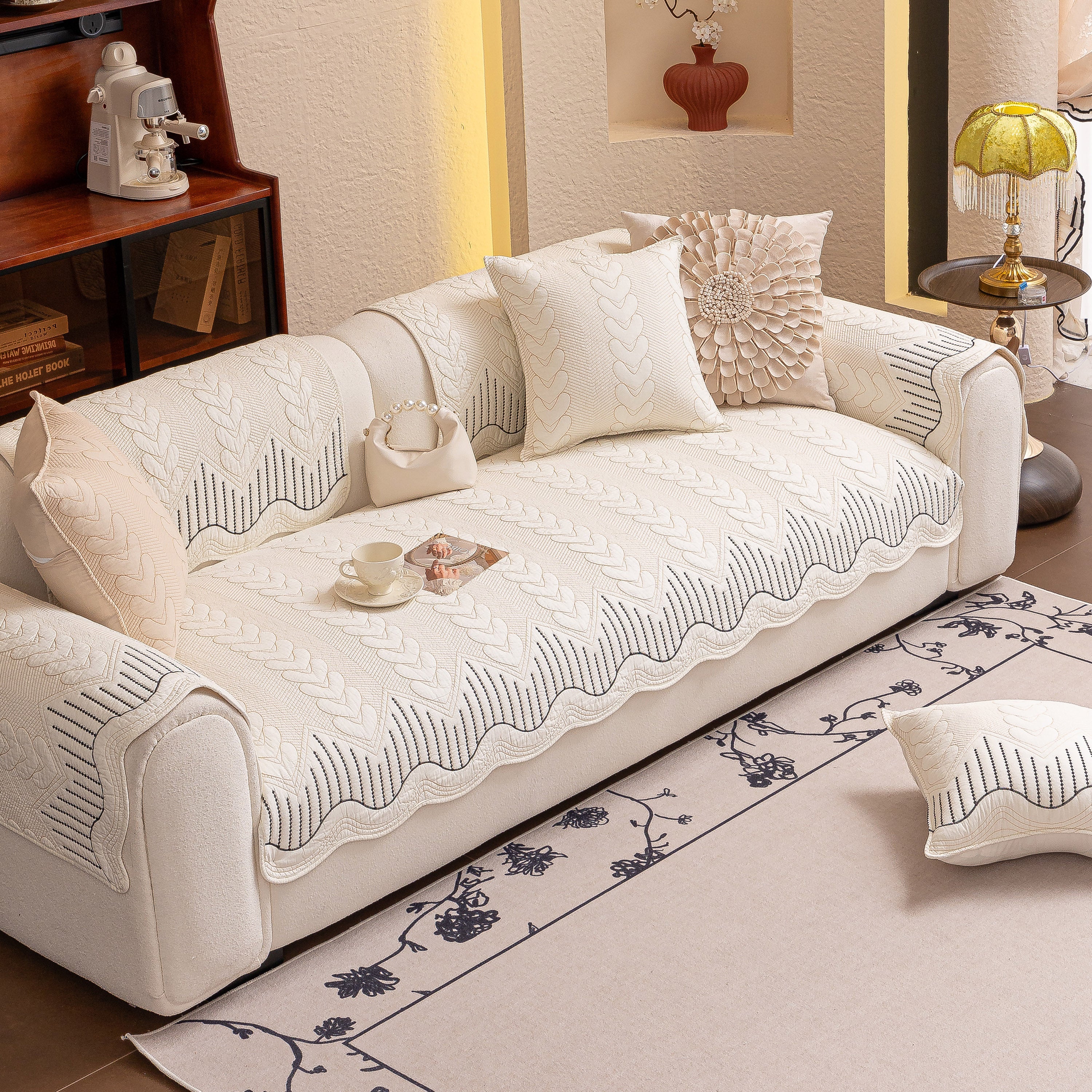 3D Quilted Thick Cotton Sofa Cover Non-Slip Couch Throw for Fabric & Leather Sofas - Image 28