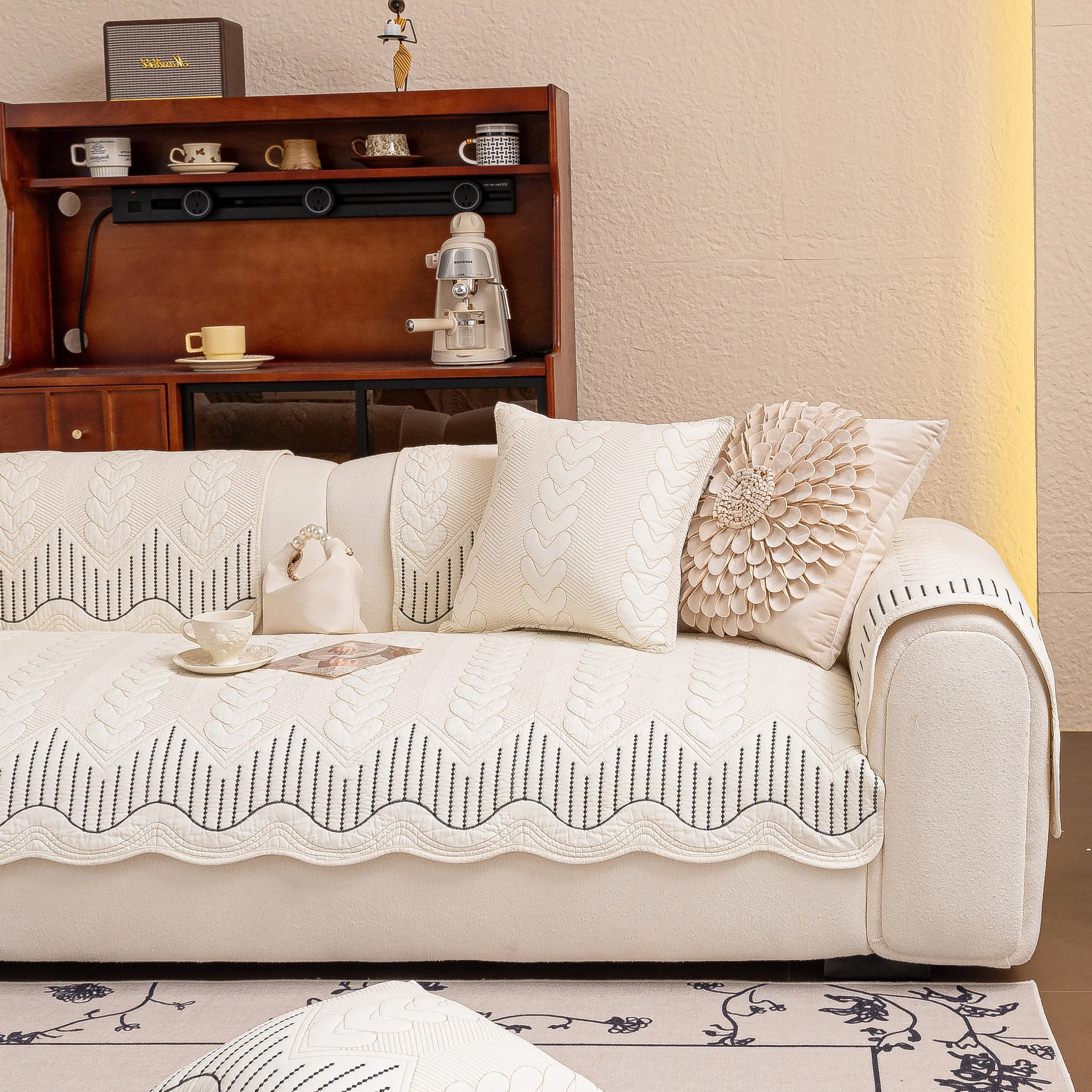 3D Quilted Thick Cotton Sofa Cover Non-Slip Couch Throw for Fabric & Leather Sofas - Image 30