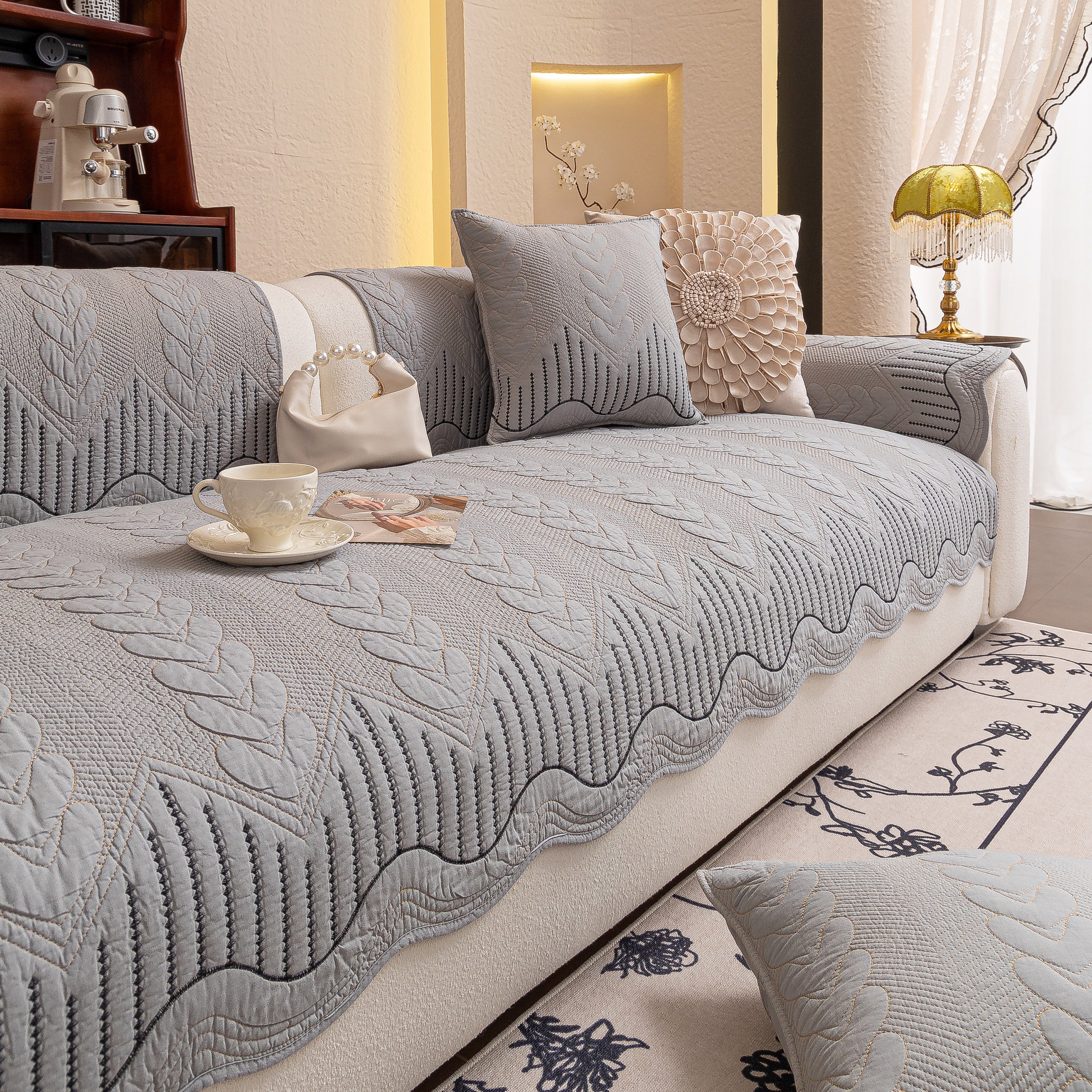 3D Quilted Thick Cotton Sofa Cover Non-Slip Couch Throw for Fabric & Leather Sofas - Image 31
