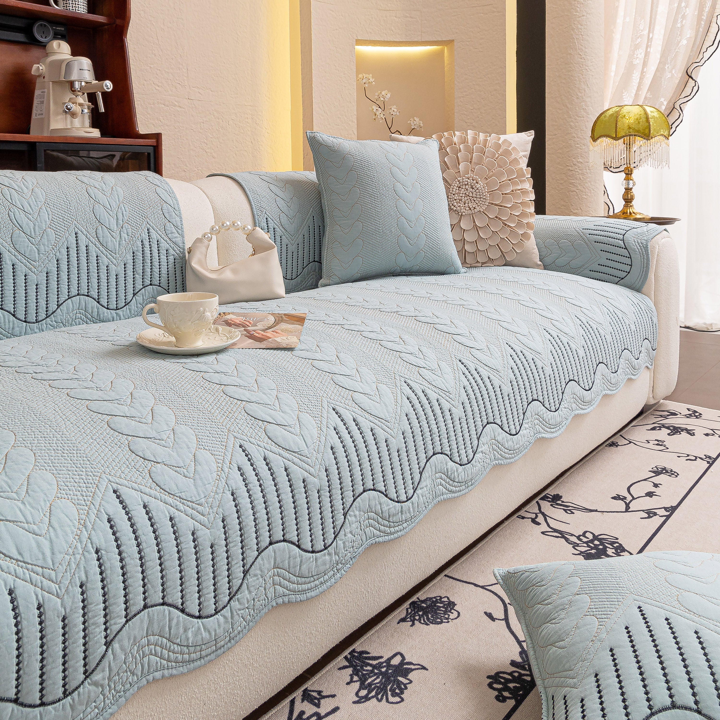 3D Quilted Thick Cotton Sofa Cover Non-Slip Couch Throw for Fabric & Leather Sofas - Image 32