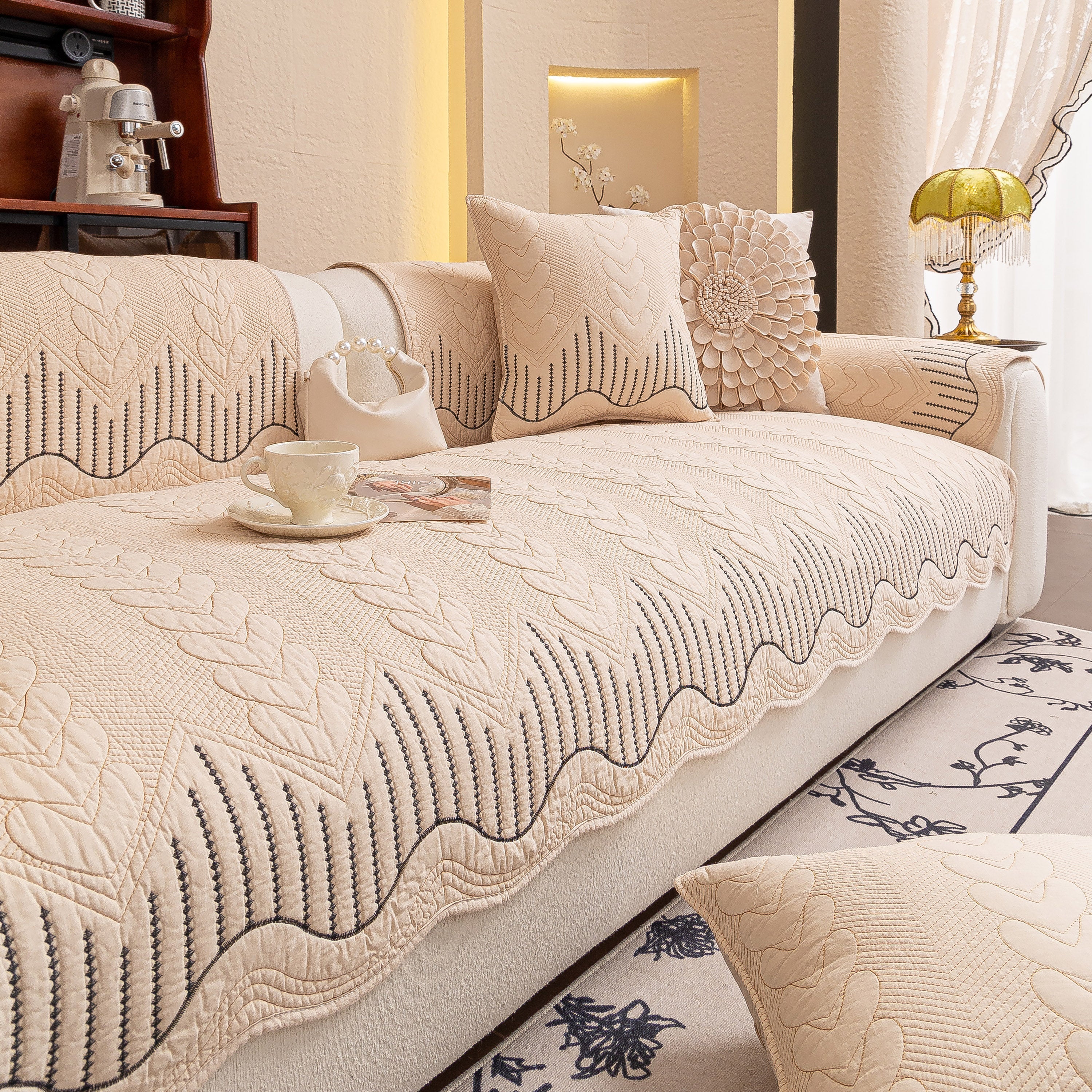 3D Quilted Thick Cotton Sofa Cover Non-Slip Couch Throw for Fabric & Leather Sofas - Image 33
