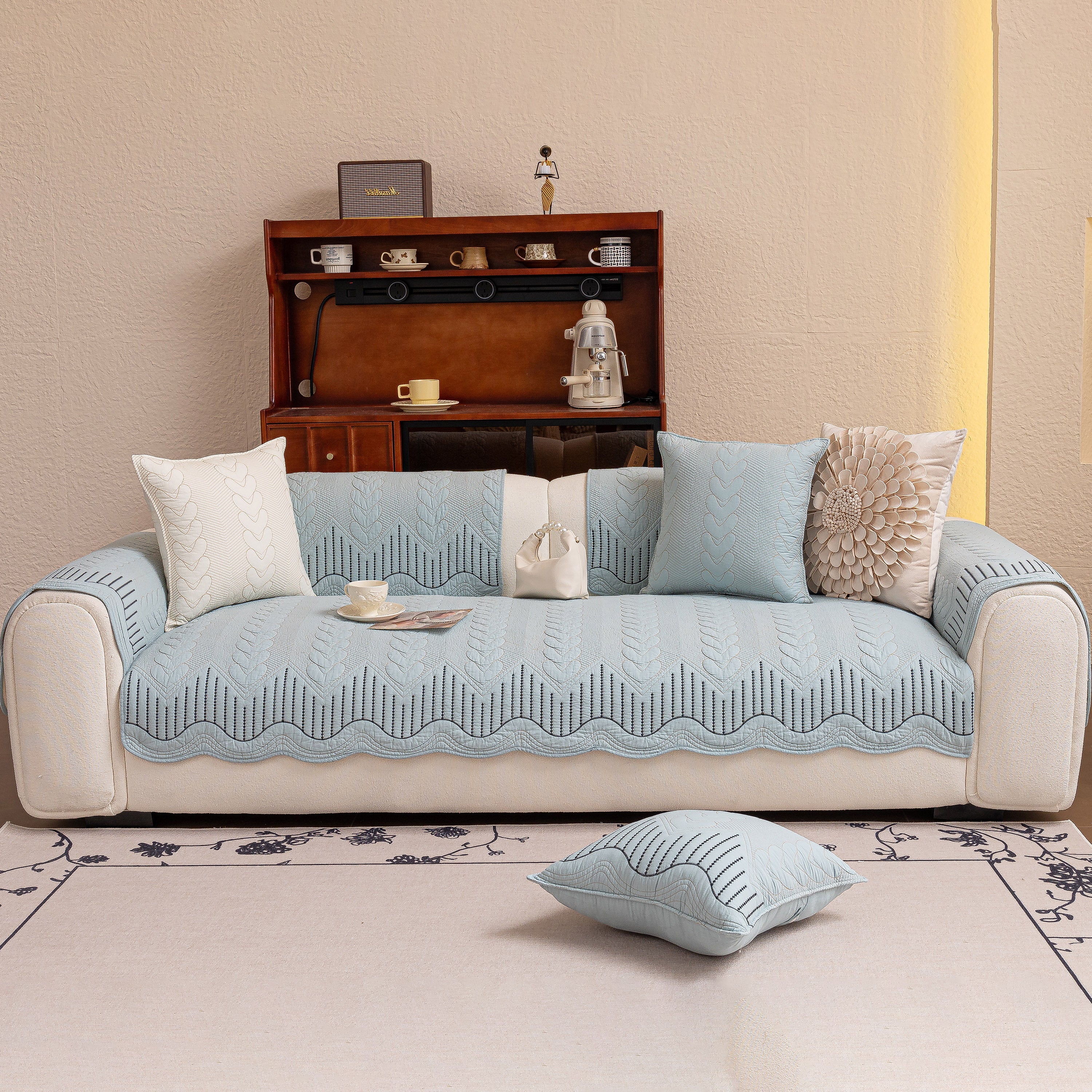 3D Quilted Thick Cotton Sofa Cover Non-Slip Couch Throw for Fabric & Leather Sofas - Image 37