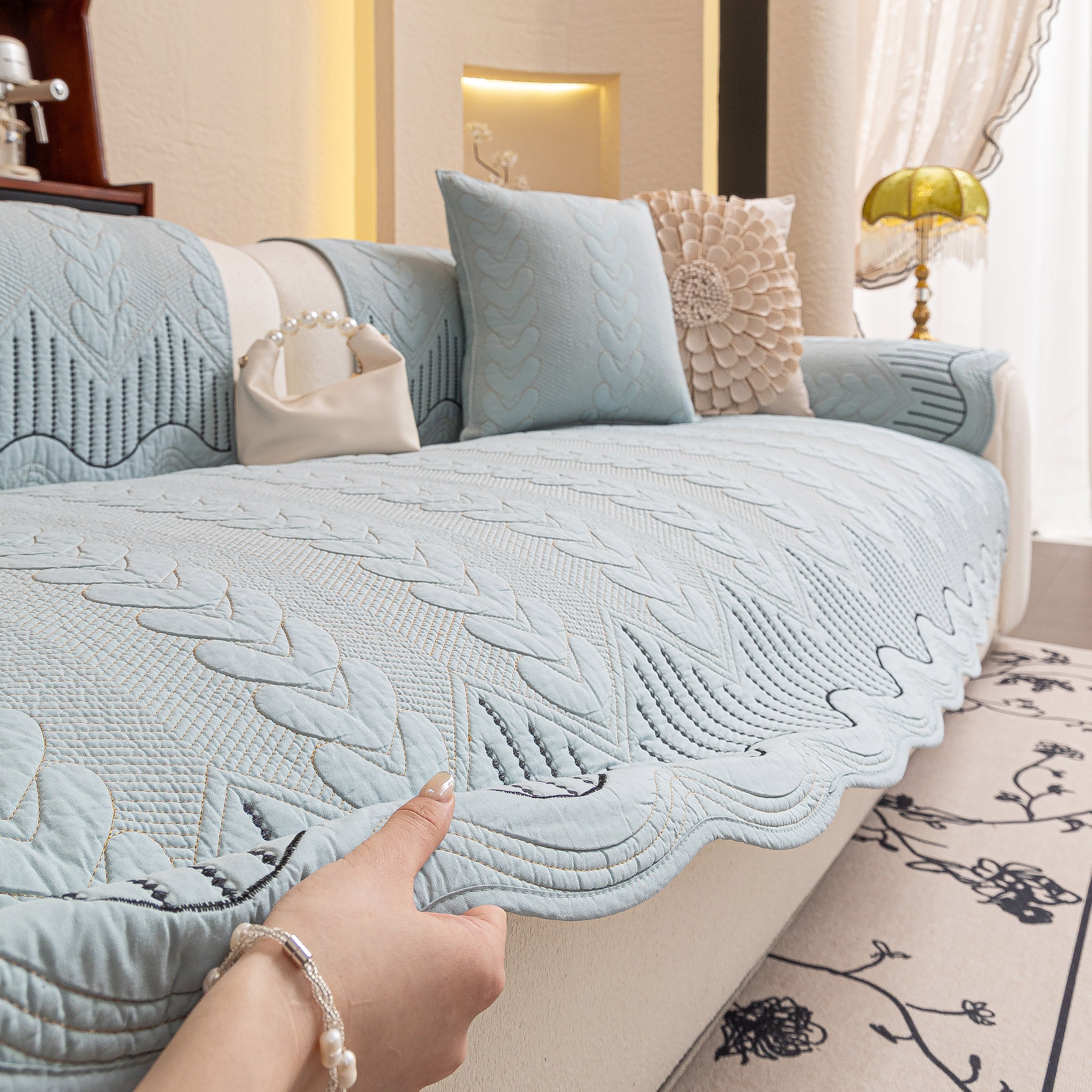 3D Quilted Thick Cotton Sofa Cover Non-Slip Couch Throw for Fabric & Leather Sofas - Image 38