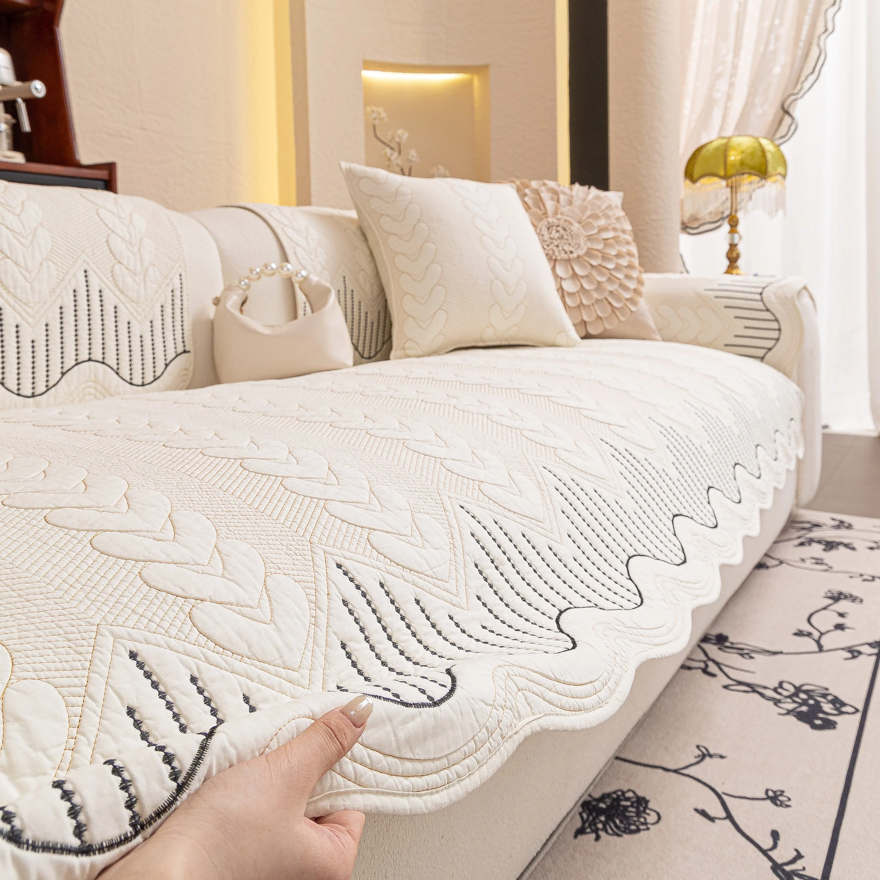 3D Quilted Thick Cotton Sofa Cover Non-Slip Couch Throw for Fabric & Leather Sofas - Image 4