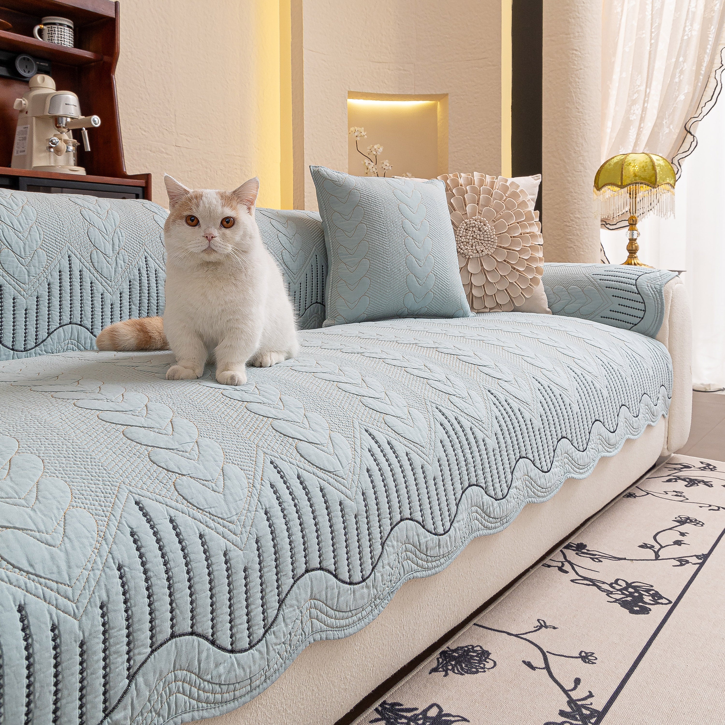 3D Quilted Thick Cotton Sofa Cover Non-Slip Couch Throw for Fabric & Leather Sofas - Image 47