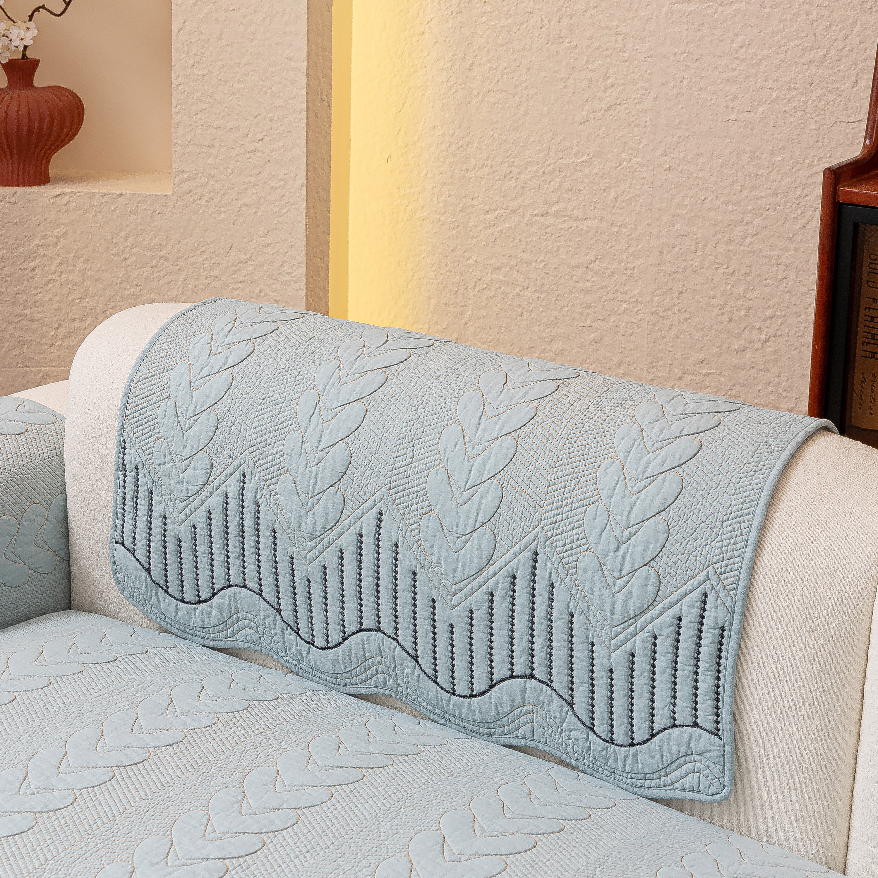 3D Quilted Thick Cotton Sofa Cover Non-Slip Couch Throw for Fabric & Leather Sofas - Image 48