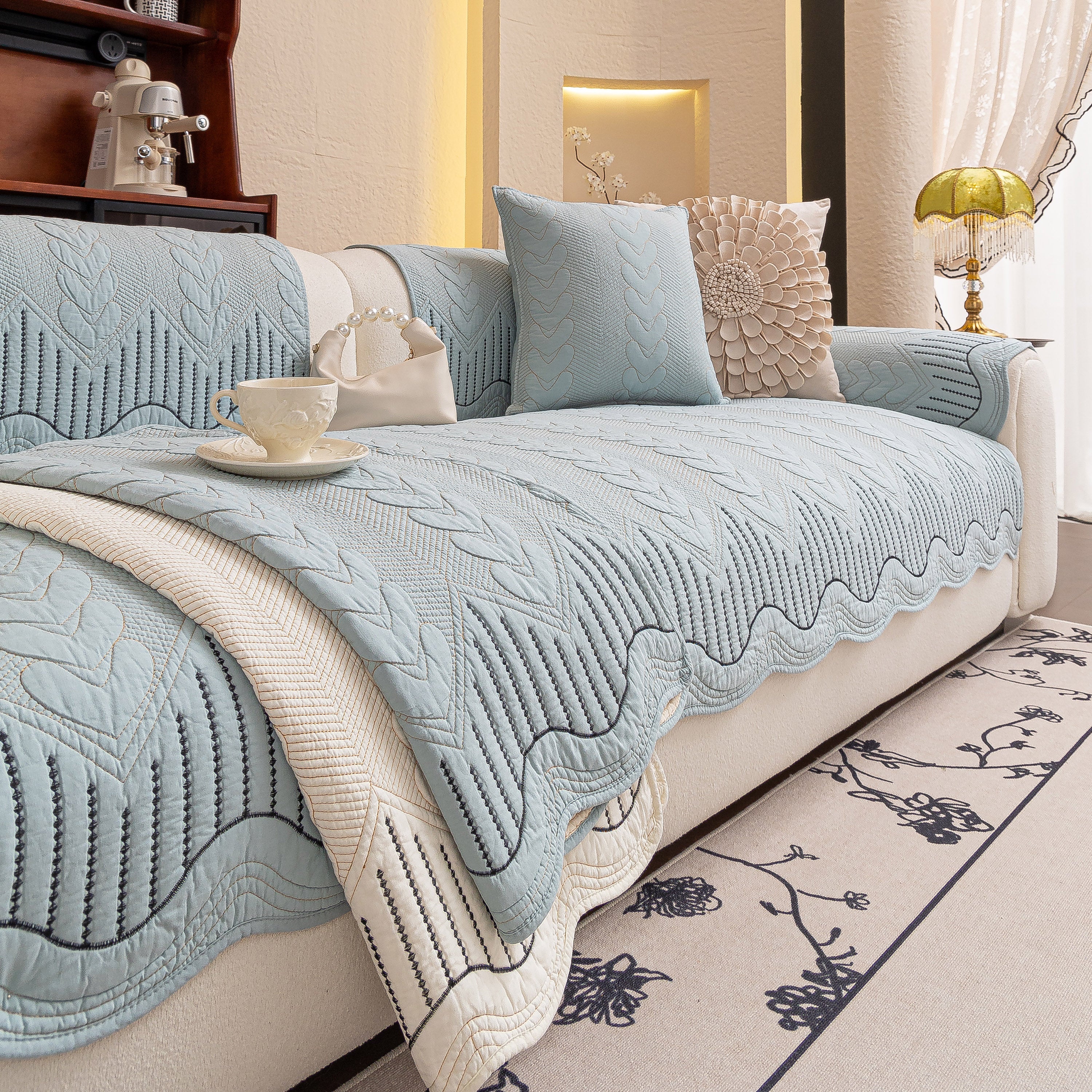 3D Quilted Thick Cotton Sofa Cover Non-Slip Couch Throw for Fabric & Leather Sofas - Image 49