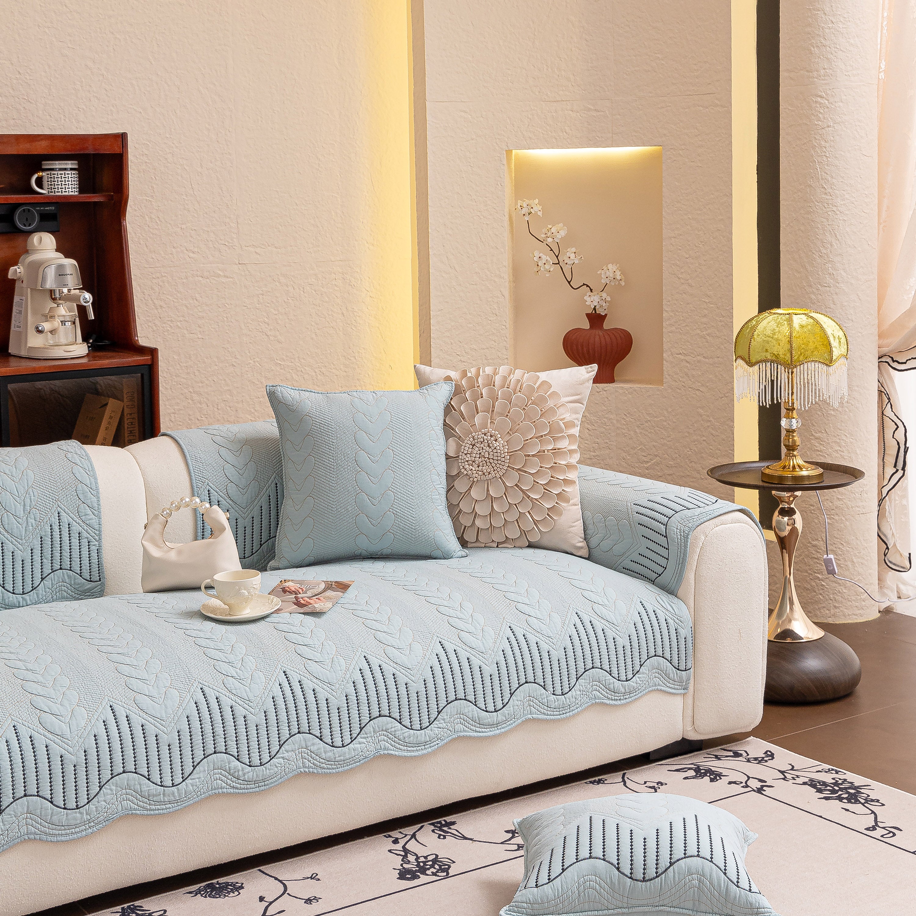3D Quilted Thick Cotton Sofa Cover Non-Slip Couch Throw for Fabric & Leather Sofas - Image 52