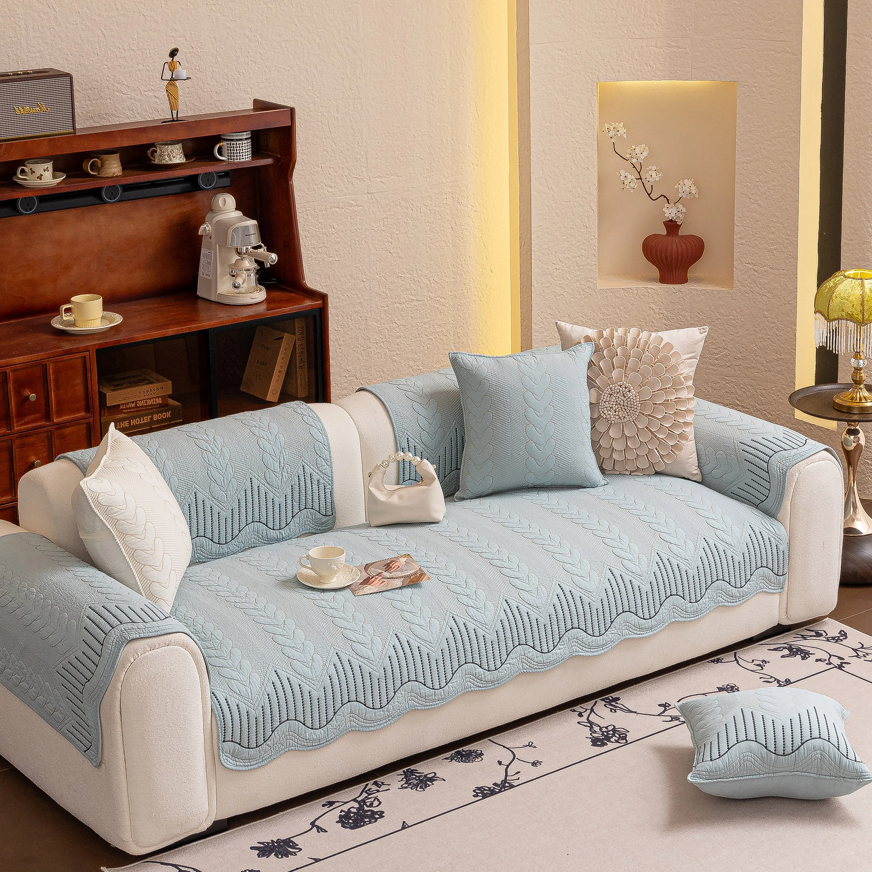 3D Quilted Thick Cotton Sofa Cover Non-Slip Couch Throw for Fabric & Leather Sofas - Image 53