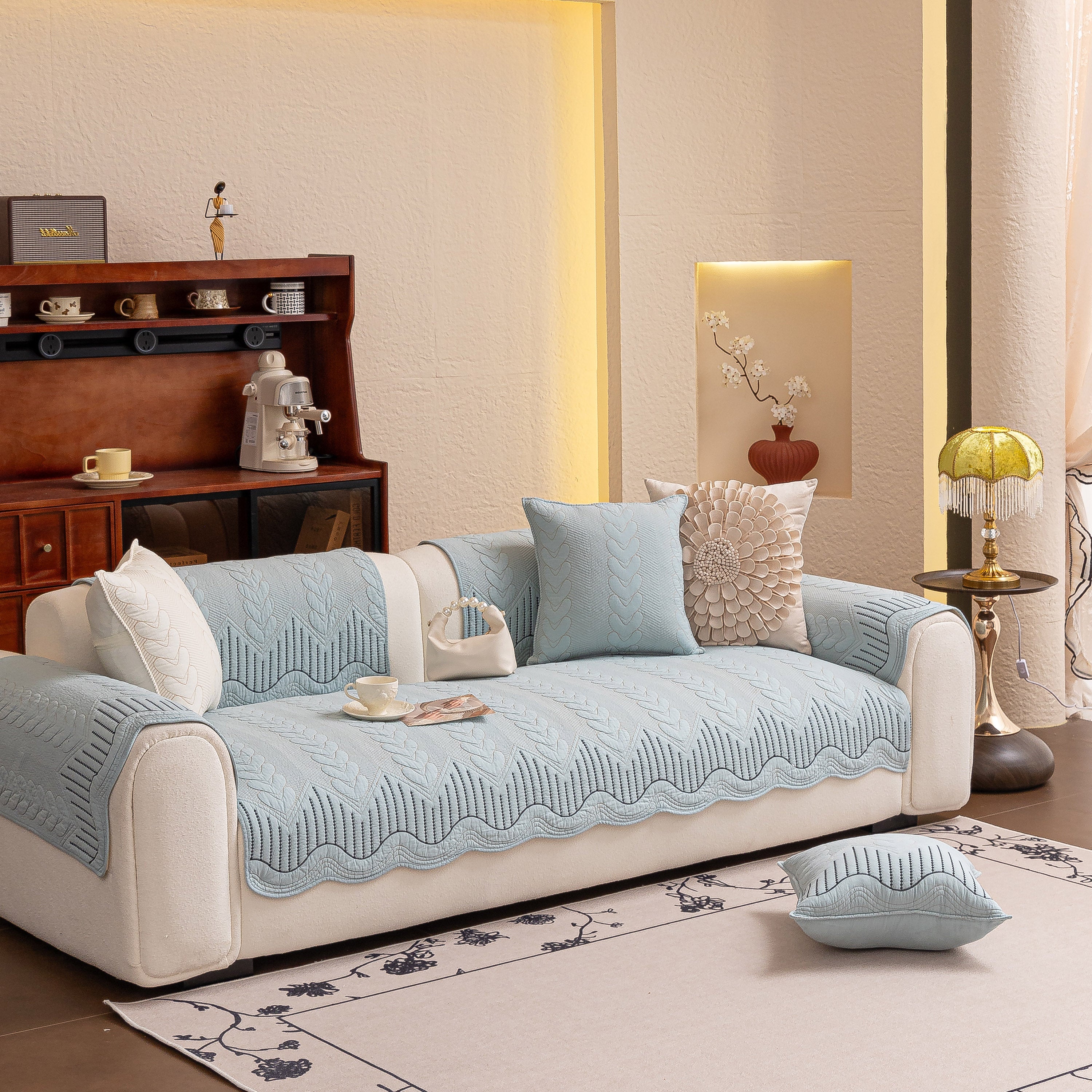 3D Quilted Thick Cotton Sofa Cover Non-Slip Couch Throw for Fabric & Leather Sofas - Image 54