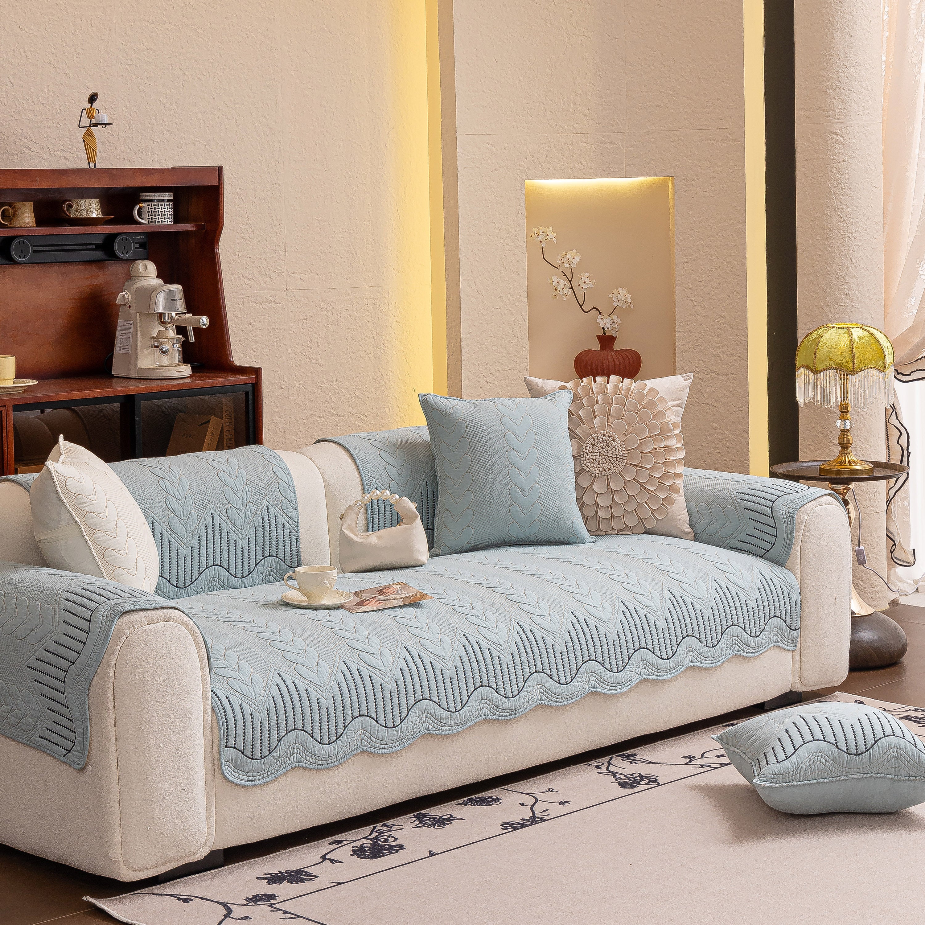 3D Quilted Thick Cotton Sofa Cover Non-Slip Couch Throw for Fabric & Leather Sofas - Image 56