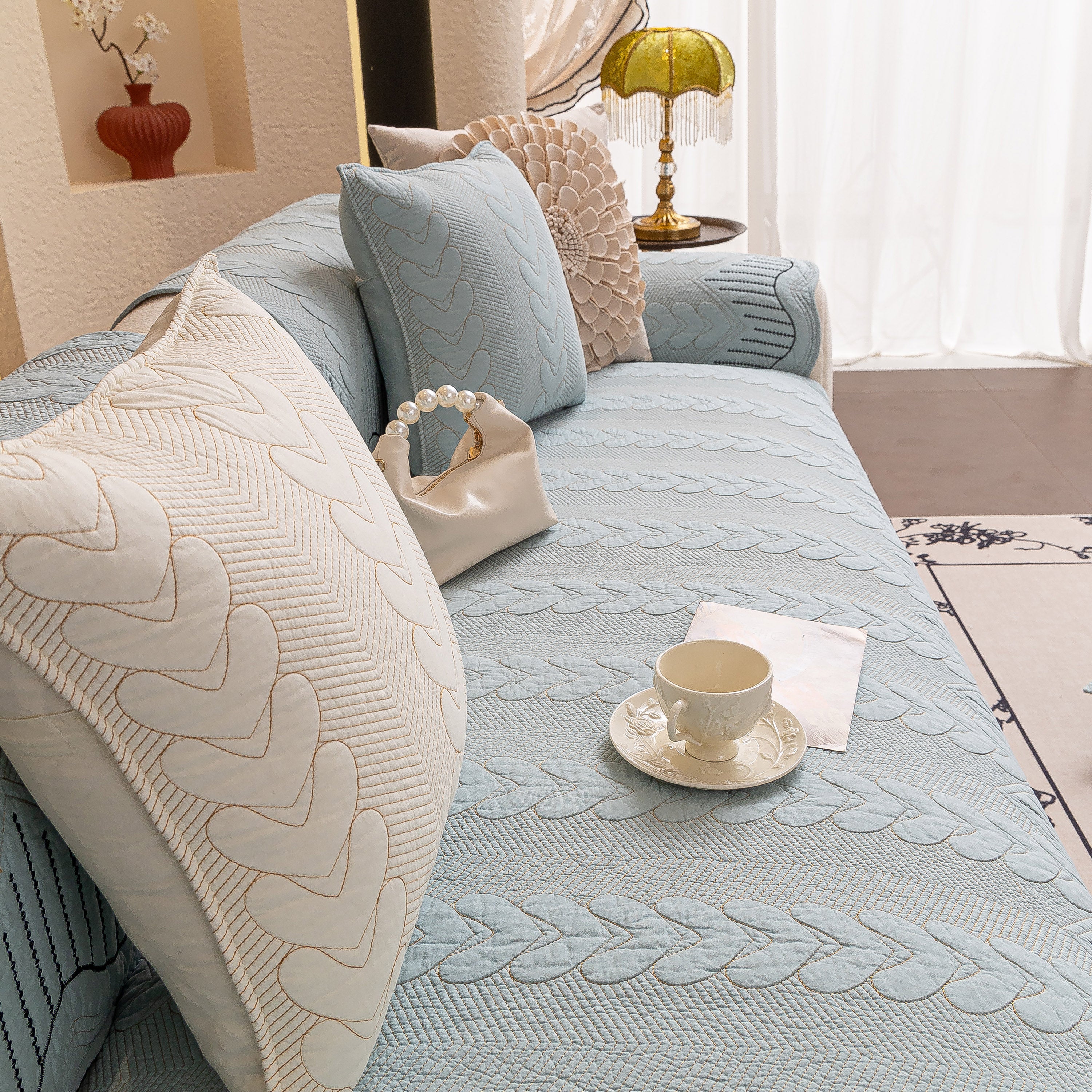 3D Quilted Thick Cotton Sofa Cover Non-Slip Couch Throw for Fabric & Leather Sofas - Image 57