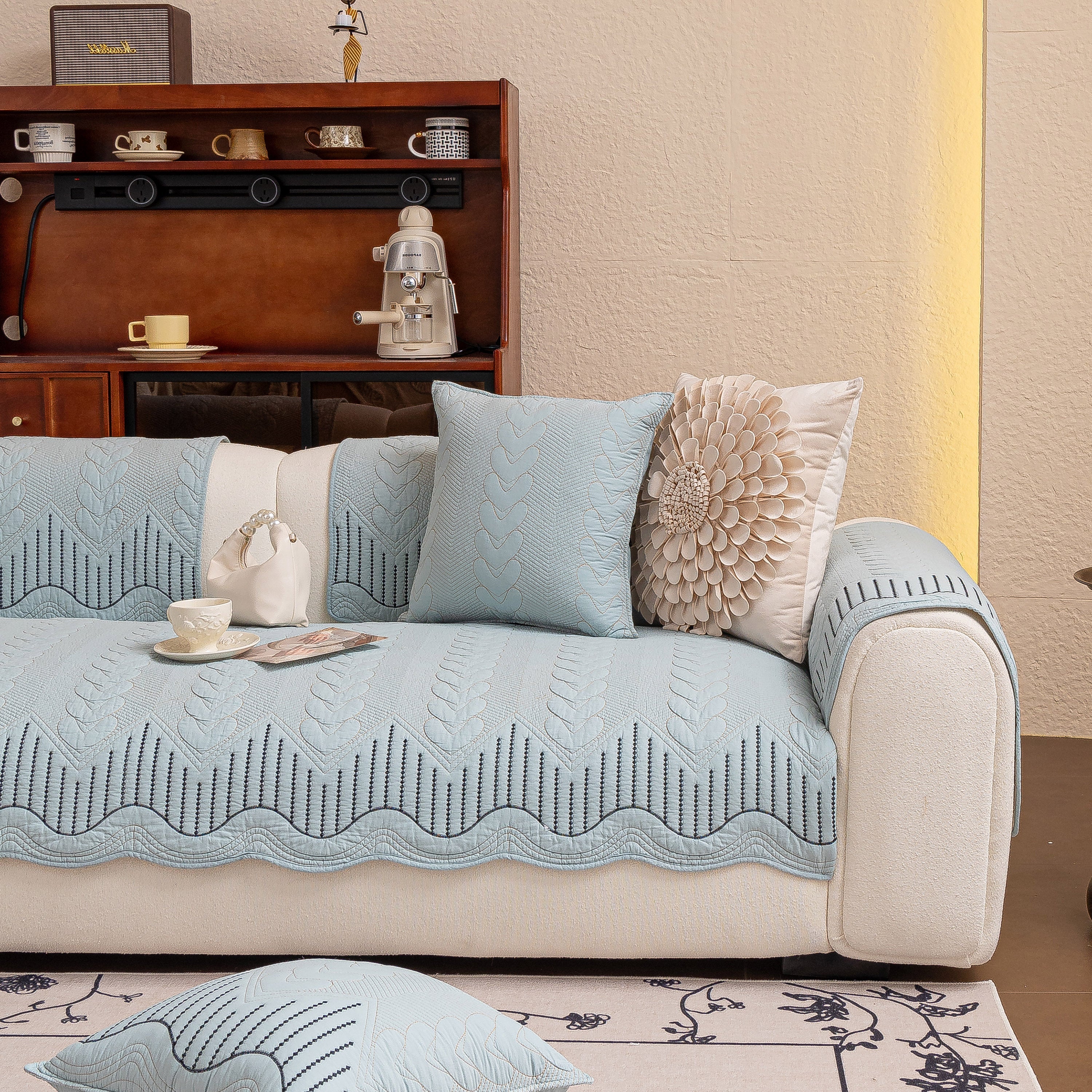 3D Quilted Thick Cotton Sofa Cover Non-Slip Couch Throw for Fabric & Leather Sofas - Image 58