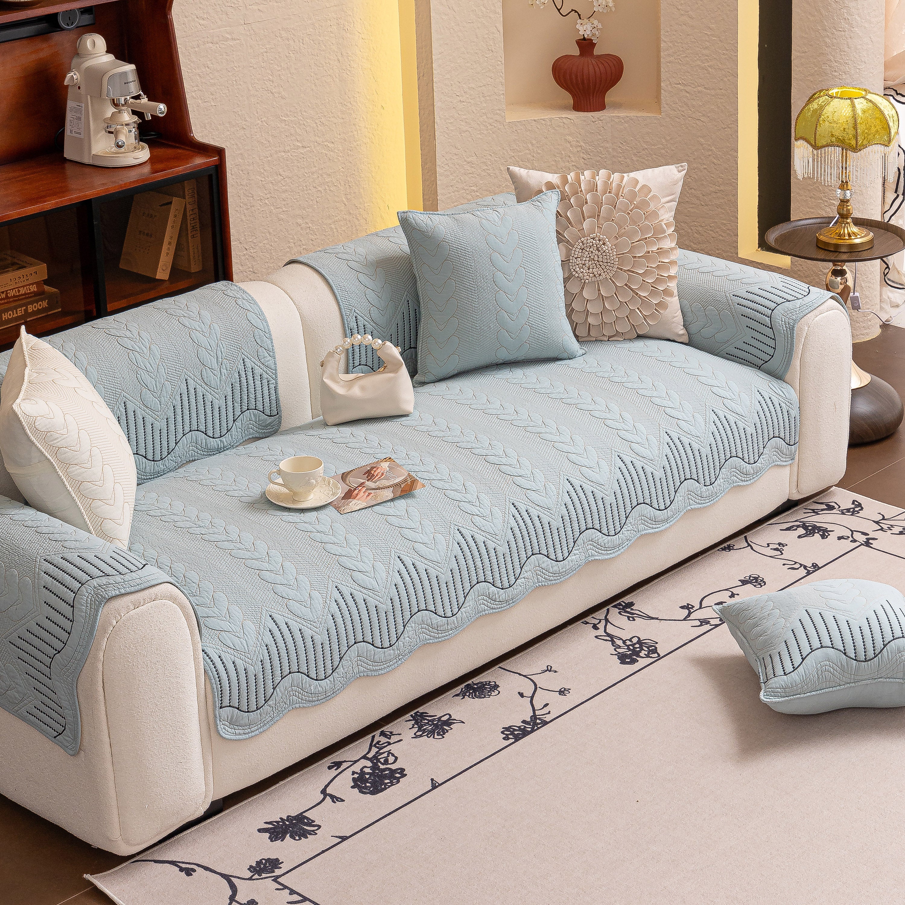 3D Quilted Thick Cotton Sofa Cover Non-Slip Couch Throw for Fabric & Leather Sofas - Image 59