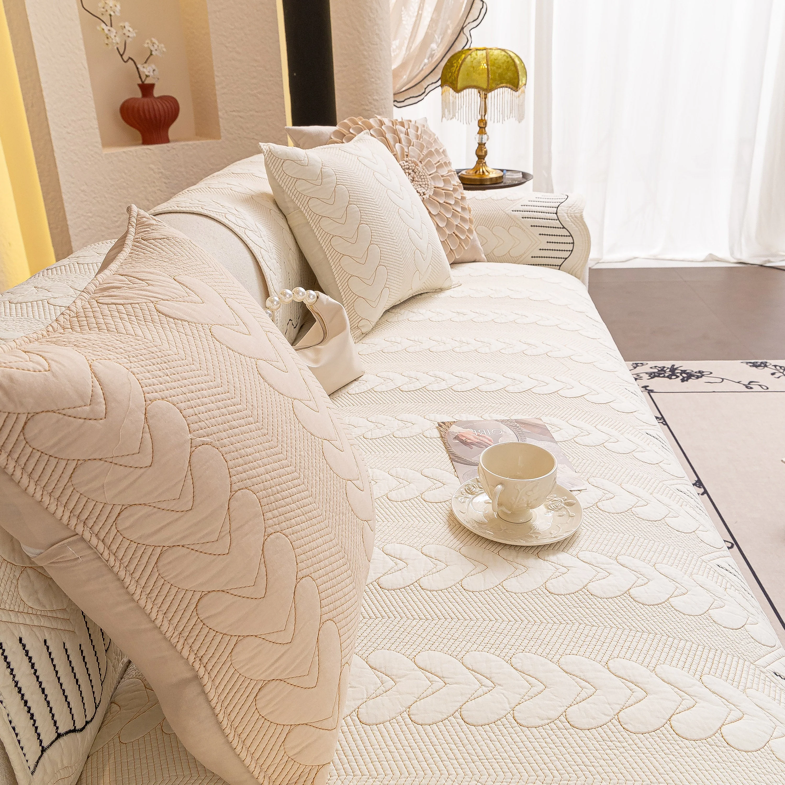 3D Quilted Thick Cotton Sofa Cover Non-Slip Couch Throw for Fabric & Leather Sofas - Image 6