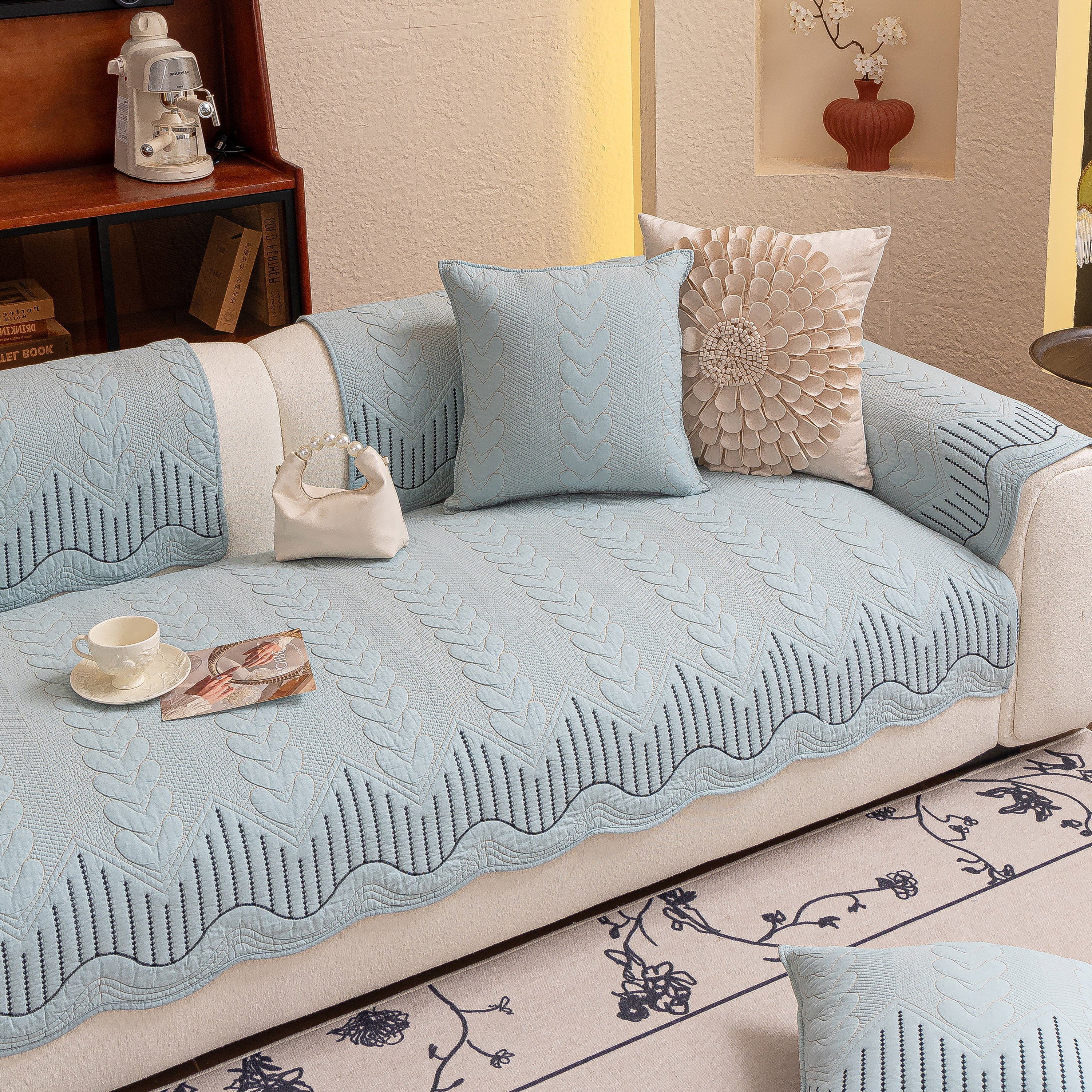 3D Quilted Thick Cotton Sofa Cover Non-Slip Couch Throw for Fabric & Leather Sofas - Image 60