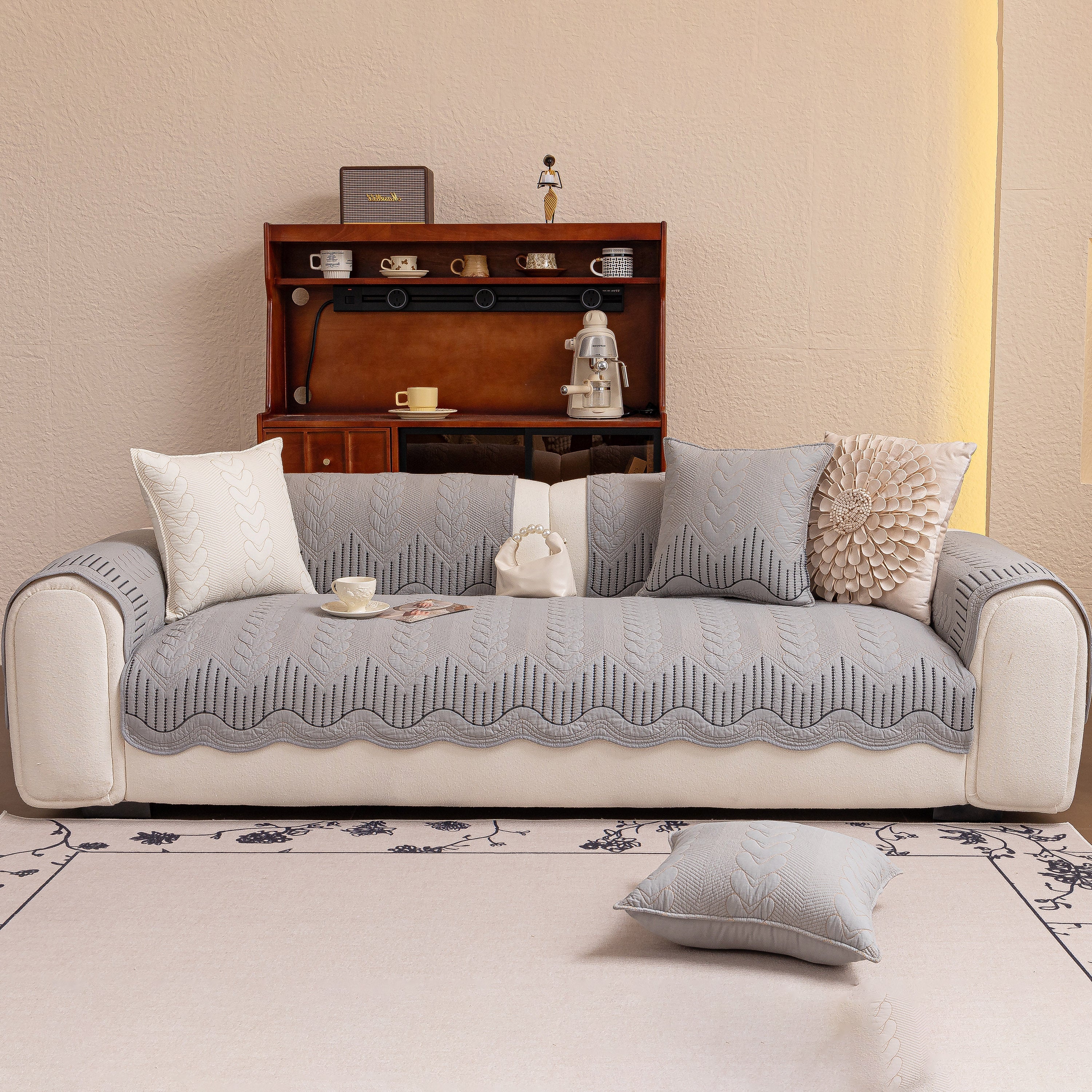 3D Quilted Thick Cotton Sofa Cover Non-Slip Couch Throw for Fabric & Leather Sofas - Image 62