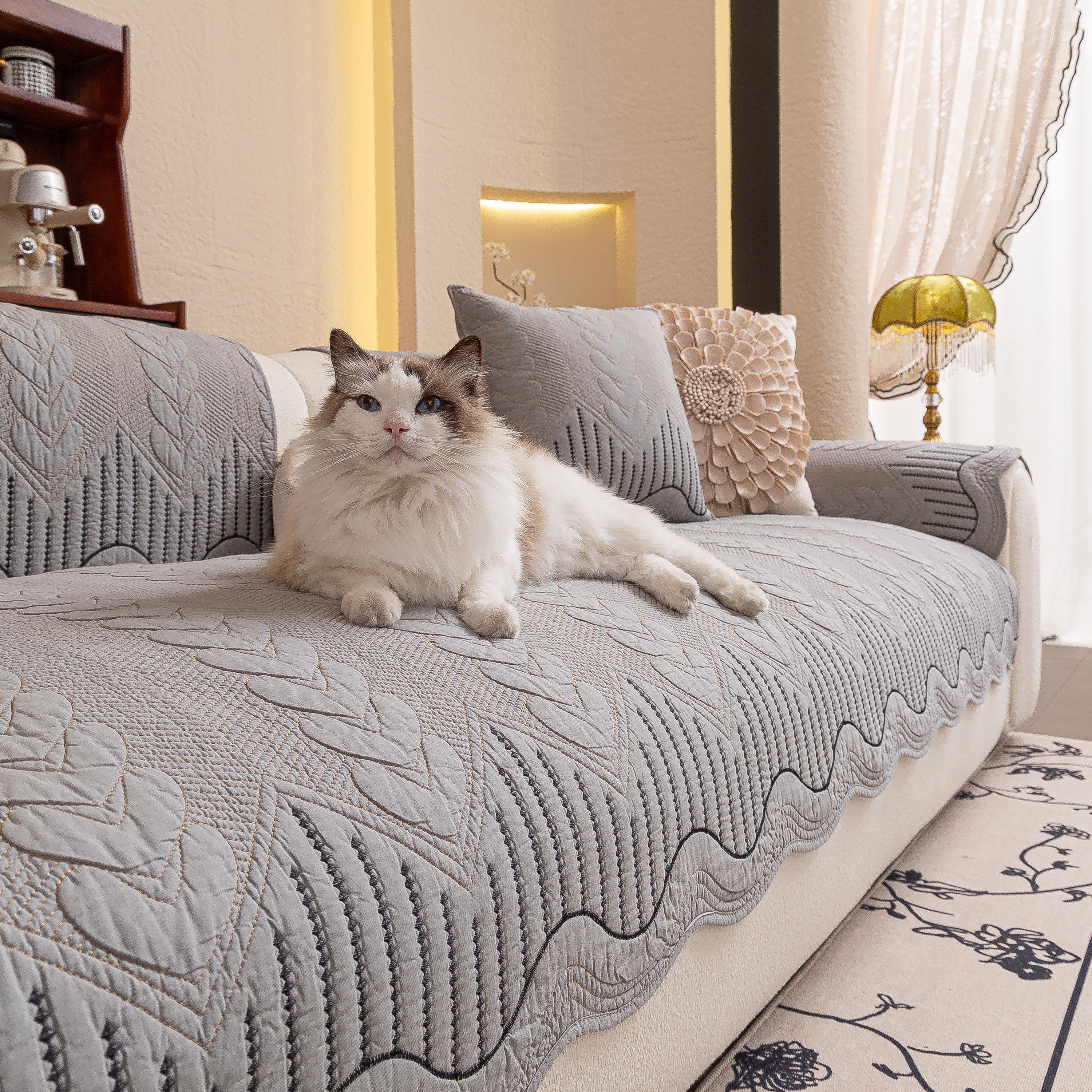 3D Quilted Thick Cotton Sofa Cover Non-Slip Couch Throw for Fabric & Leather Sofas - Image 67